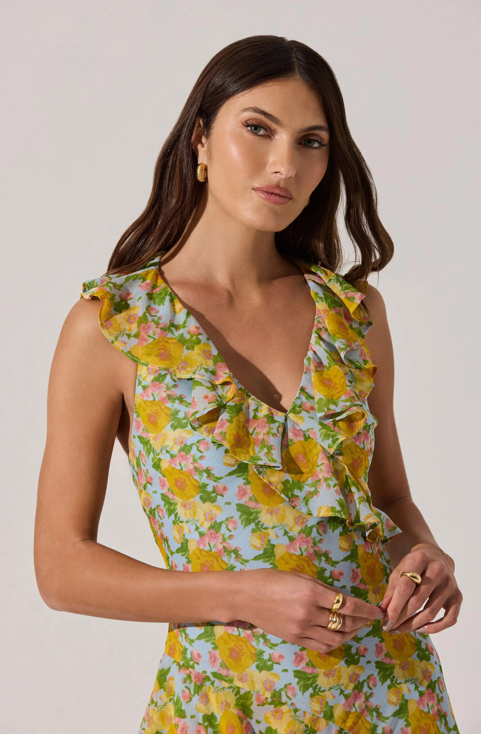 V-neck Floral Ruffle Midi Dress sold by Astr product image thumbnail 3