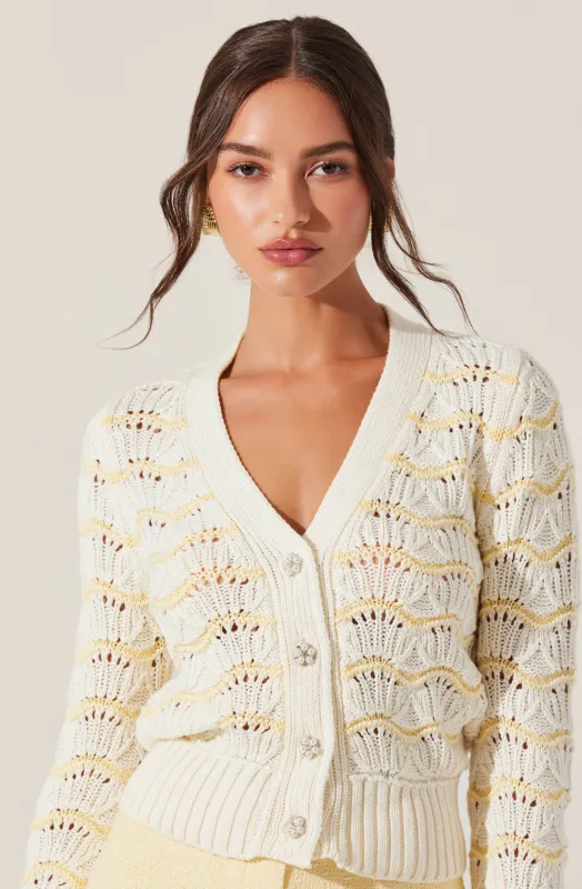 Janira Wavy Stripe Pointelle Cardigan sold by Astr