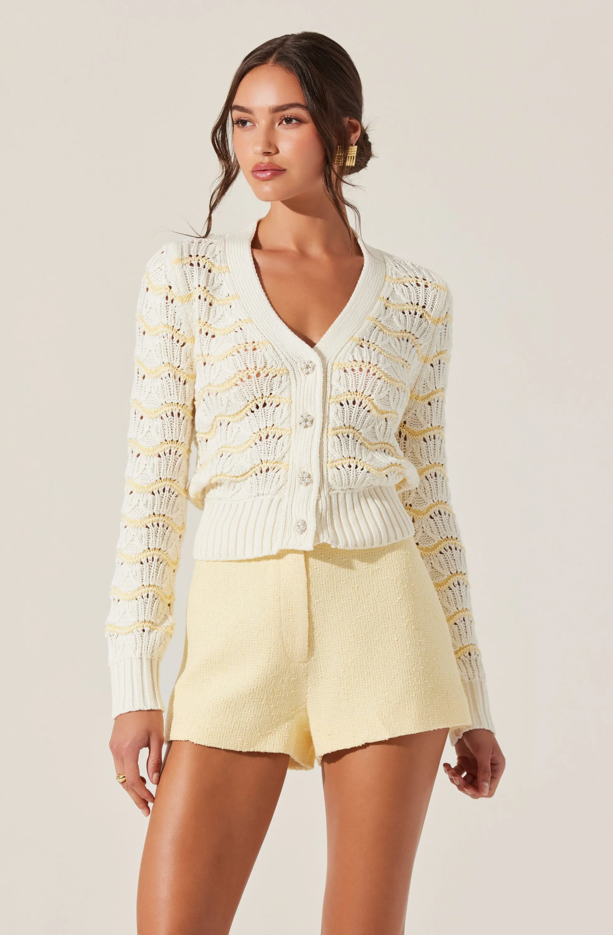 Janira Wavy Stripe Pointelle Cardigan sold by Astr product image thumbnail 2