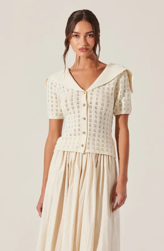Analissa Pointelle Sailor Collar Cardigan sold by Astr