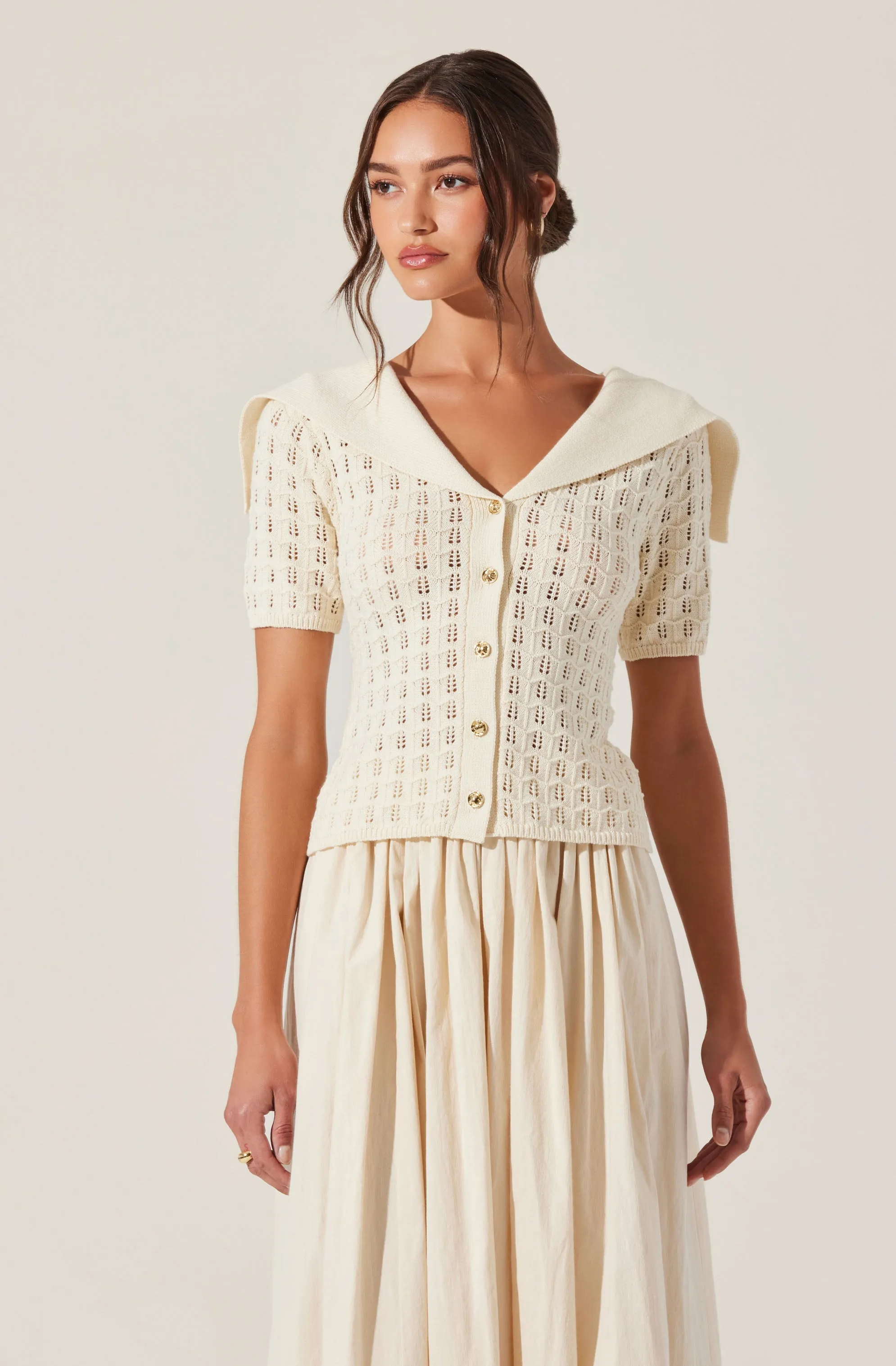 Analissa Pointelle Sailor Collar Cardigan sold by Astr product image thumbnail 5