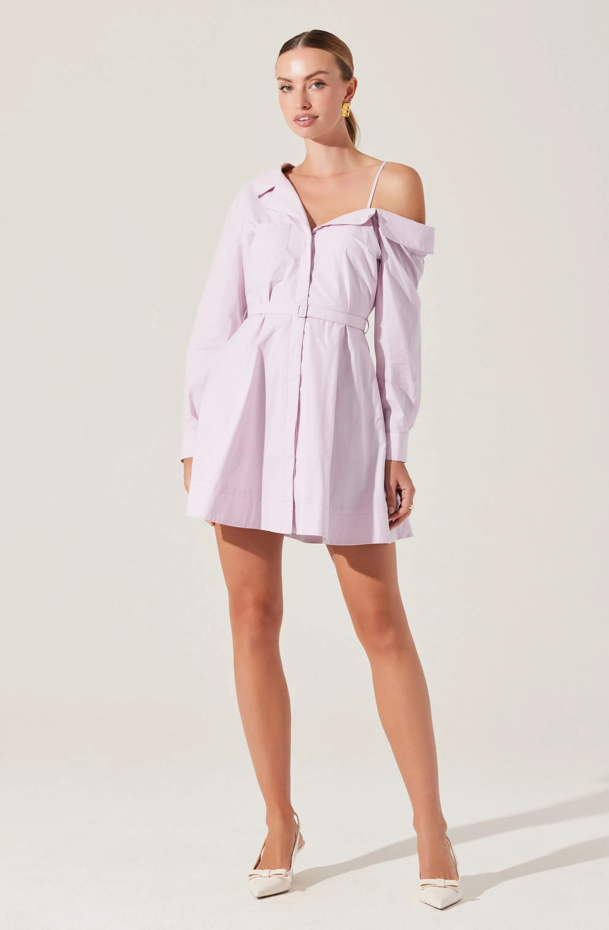 Aveni Off Shoulder Mini Shirt Dress sold by Astr product image thumbnail 3