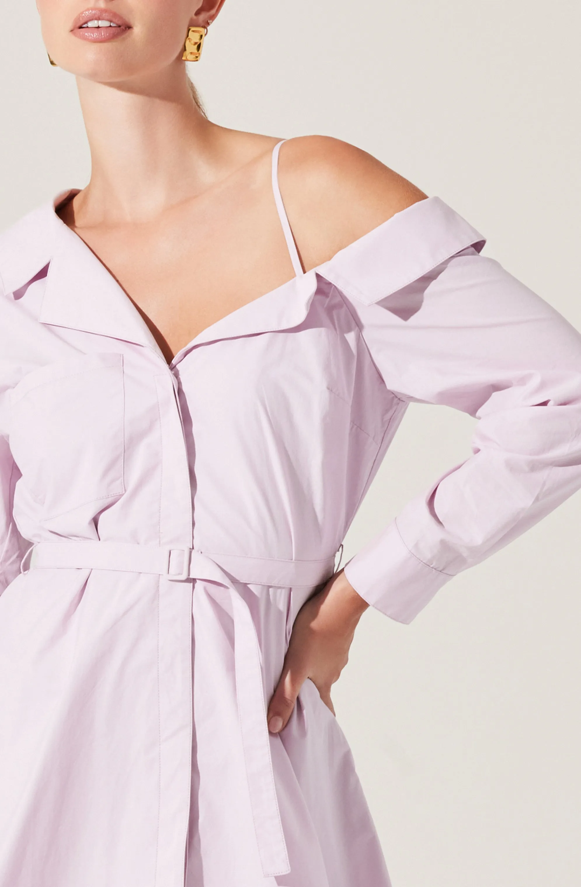 Aveni Off Shoulder Mini Shirt Dress sold by Astr product image thumbnail 5