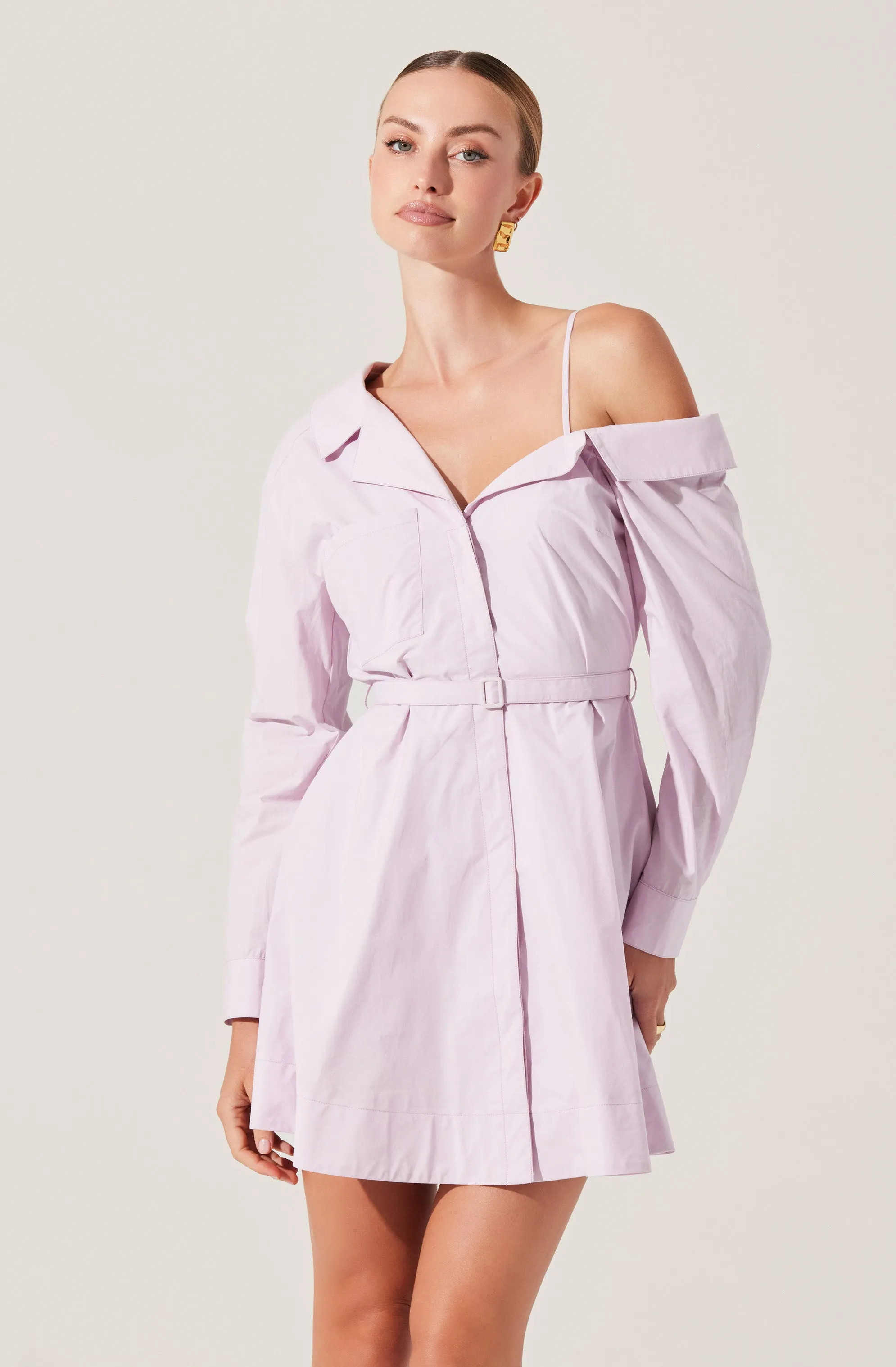Aveni Off Shoulder Mini Shirt Dress sold by Astr product image thumbnail 4