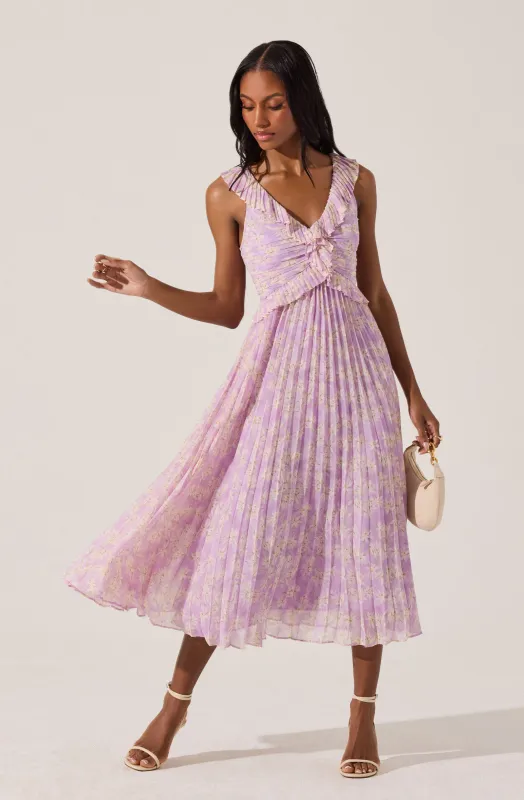 Floral Ruffle Pleated Midi Dress sold by Astr