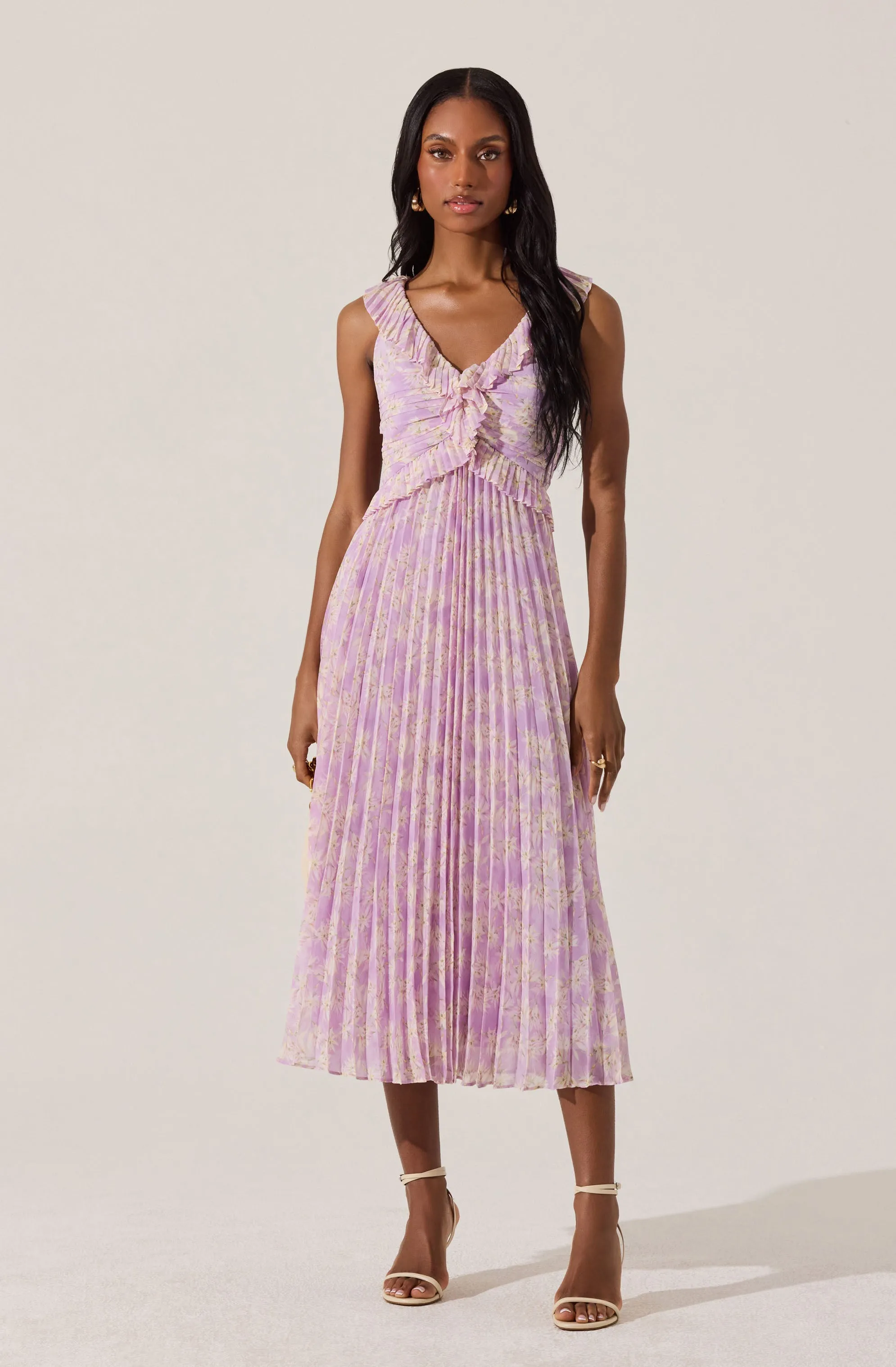 Floral Ruffle Pleated Midi Dress sold by Astr product image thumbnail 2