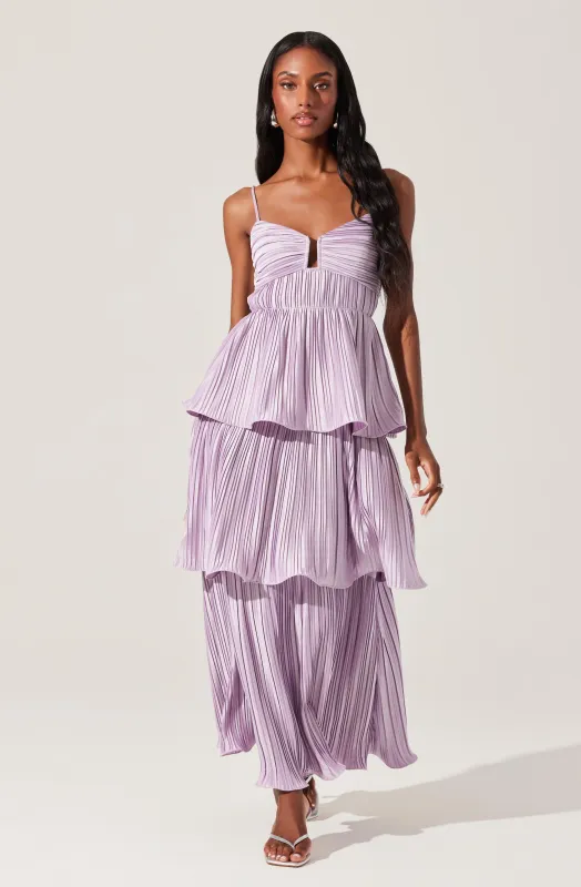 Lupin Pleated Tiered Maxi Dress sold by Astr