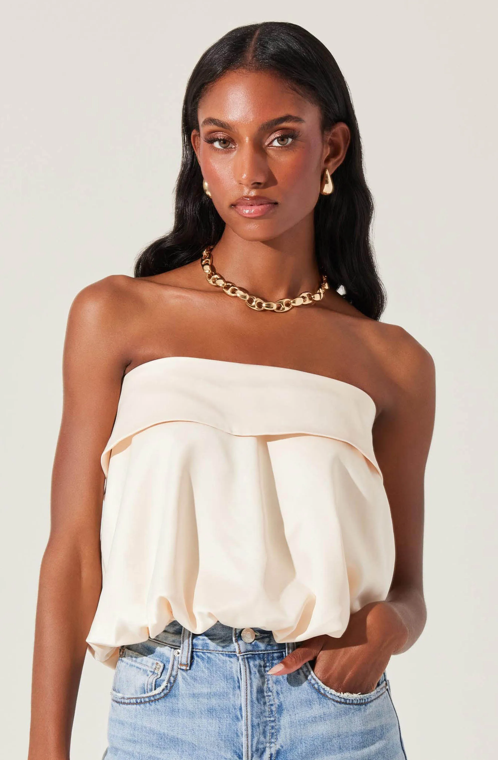 Khloe Strapless Bow Back Top sold by Astr