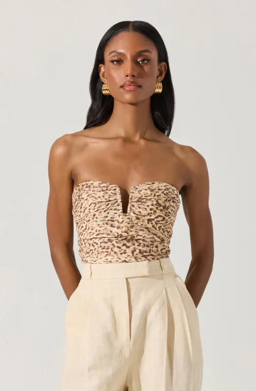 Dahlea Linen Strapless Leopard Top made by Astr
