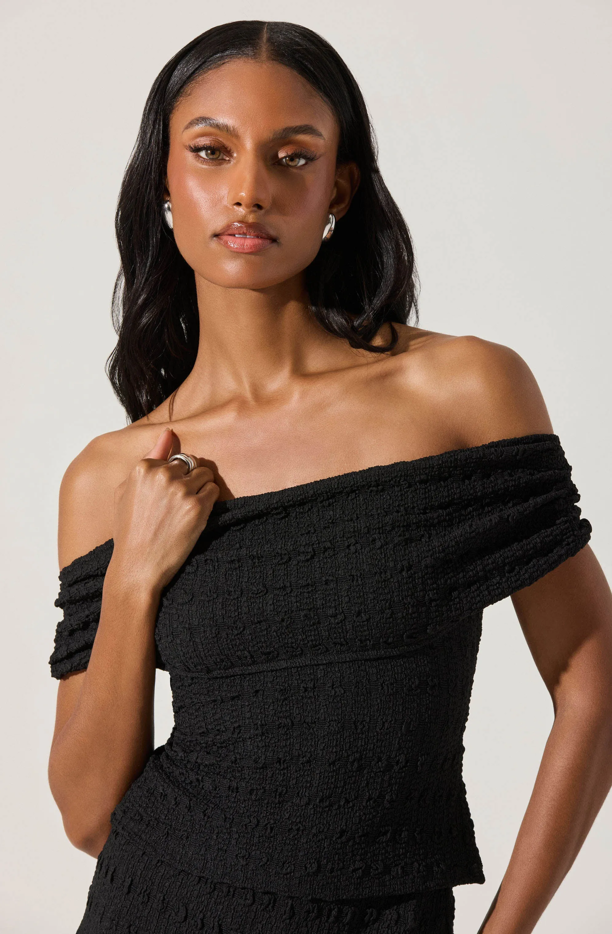 Off Shoulder Textured Knit Top sold by Astr product image thumbnail 3