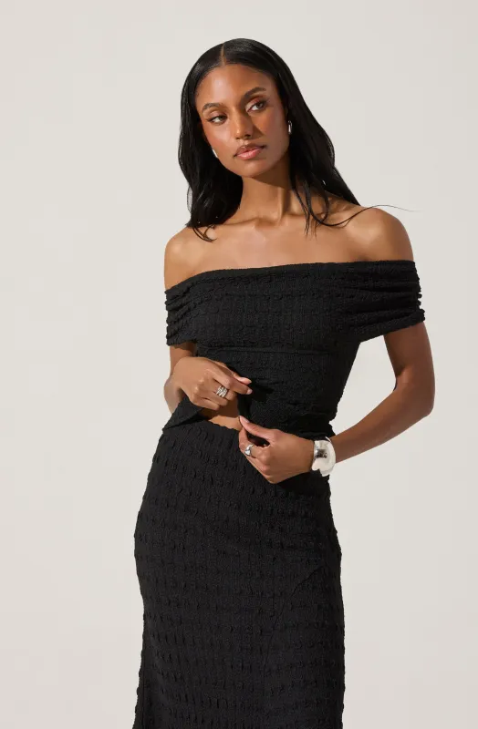 Off Shoulder Textured Knit Top sold by Astr