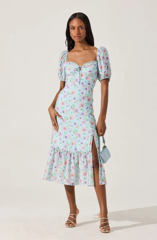 Lace Trim Bustier Floral Midi Dress sold by Astr