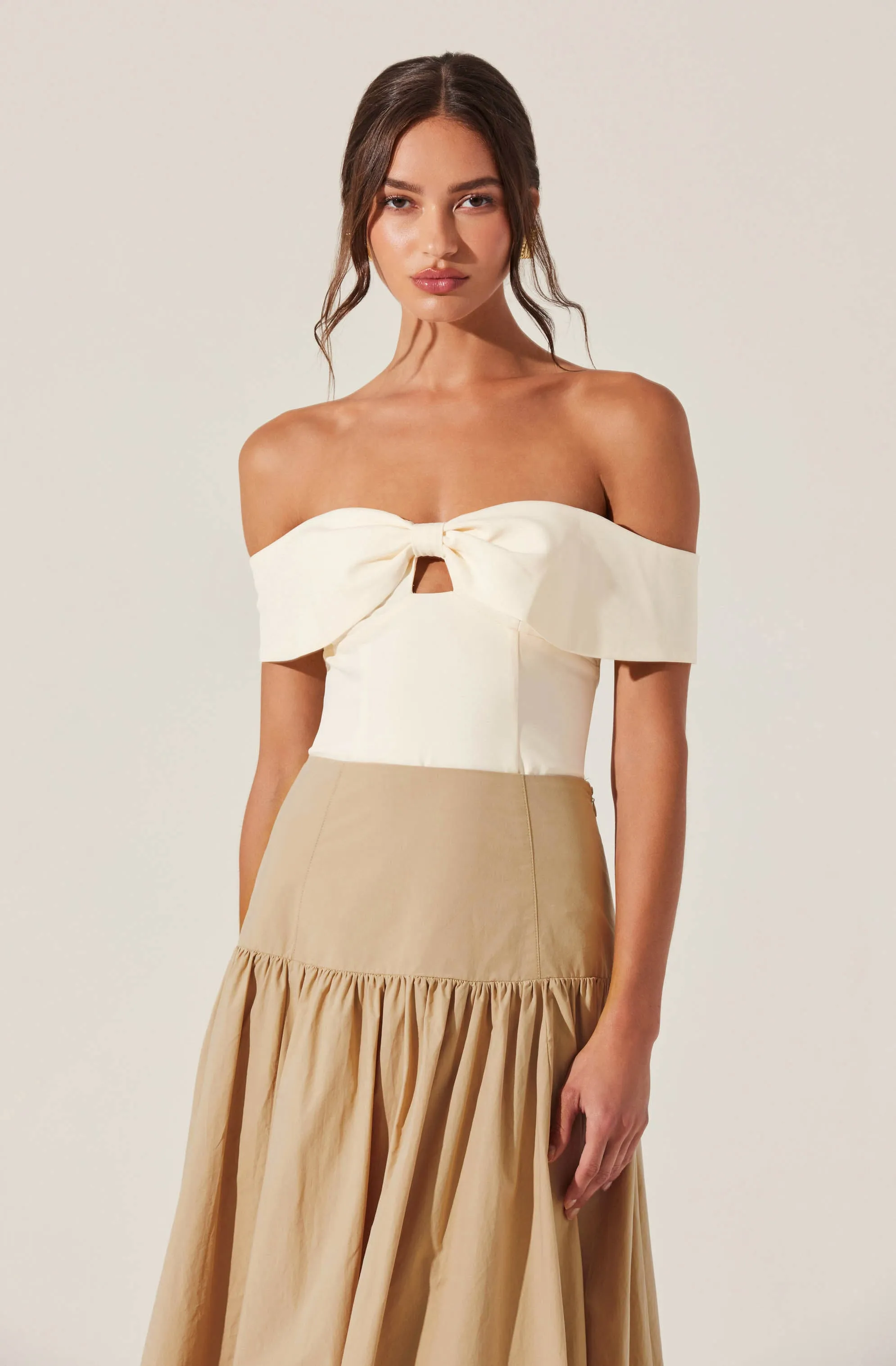 Telayna Off Shoulder Bow Top sold by Astr