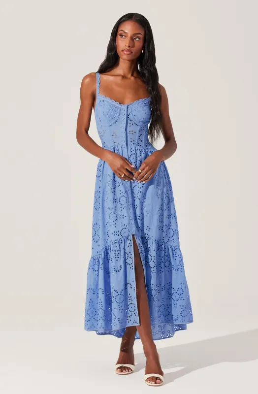 Yamila Eyelet Corset Midi Dress sold by Astr