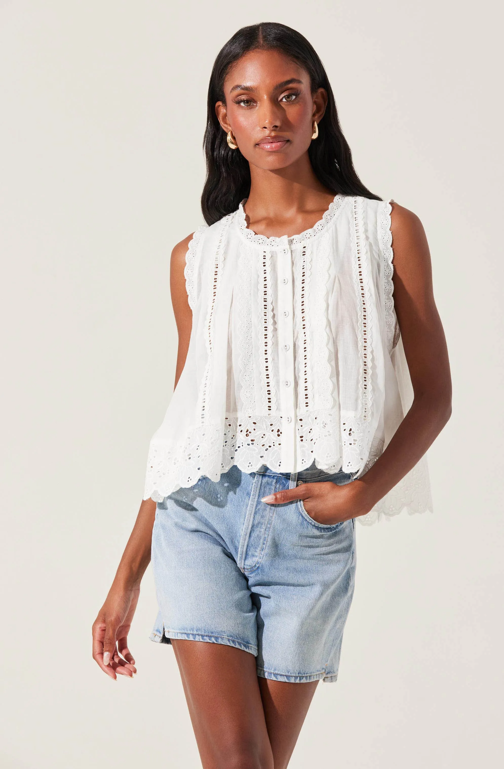 Alisa High Low Eyelet Top sold by Astr