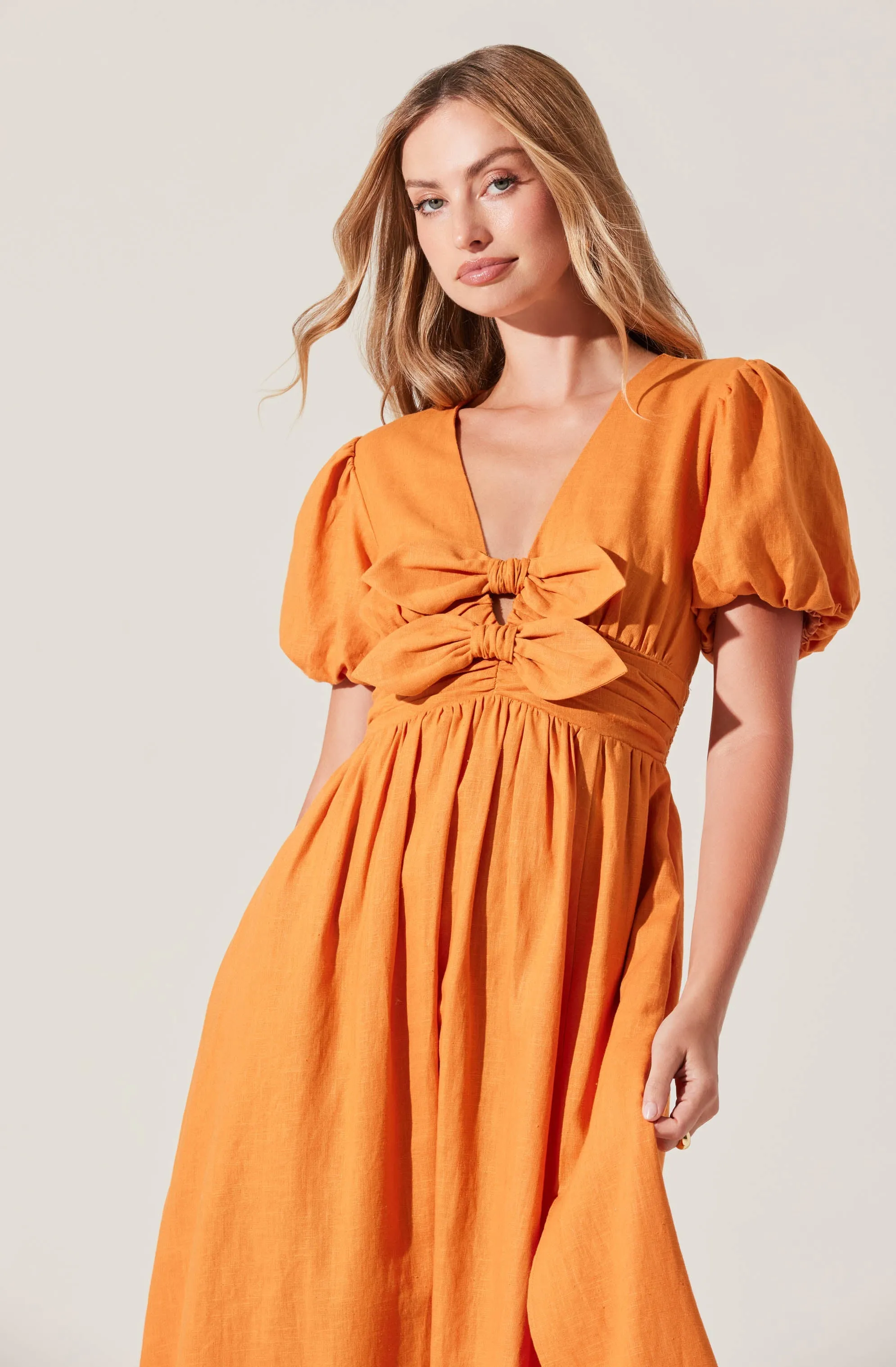 Citrine Linen Bow Front Midi Dress sold by Astr product image thumbnail 2
