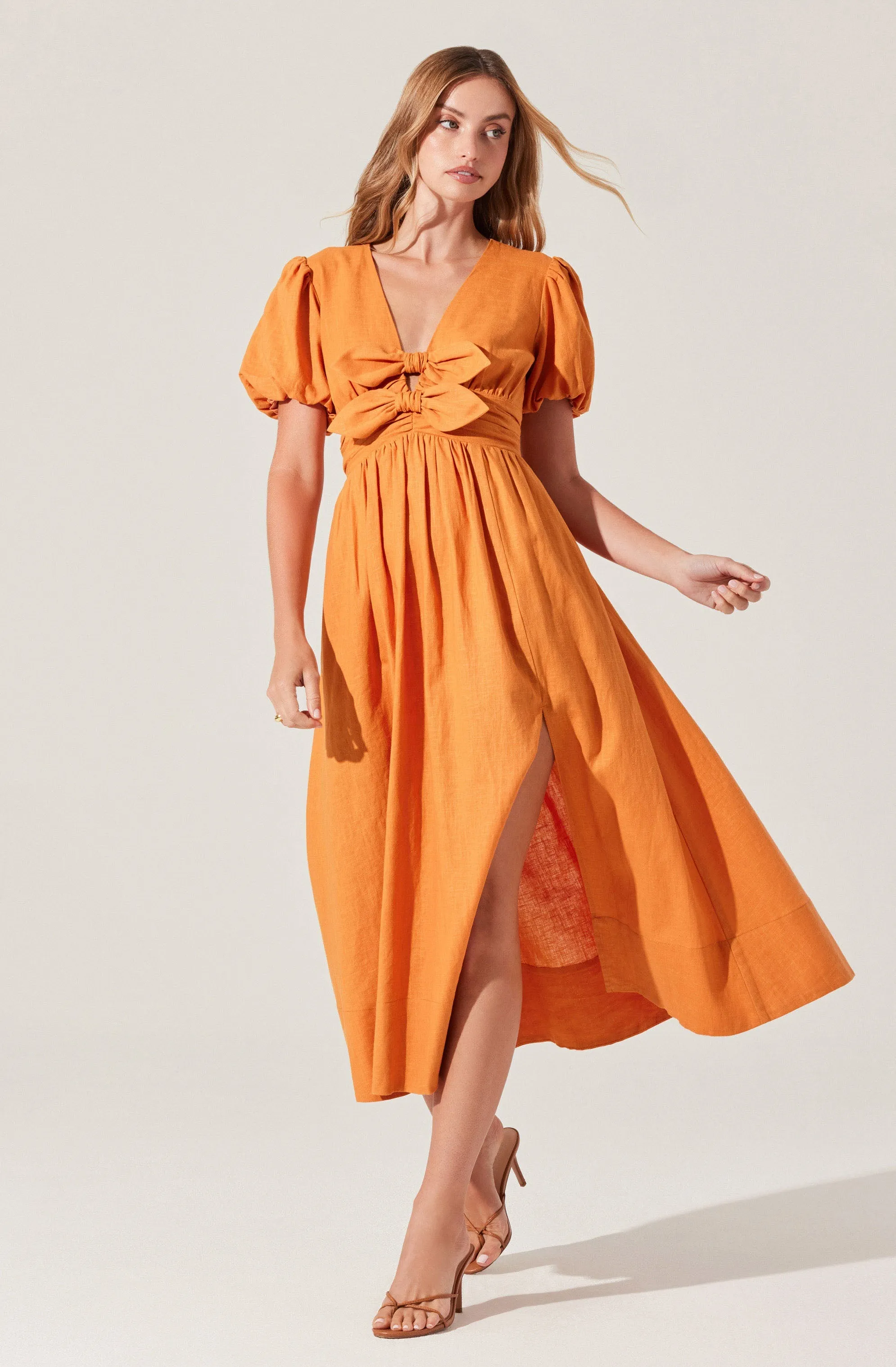 Citrine Linen Bow Front Midi Dress sold by Astr