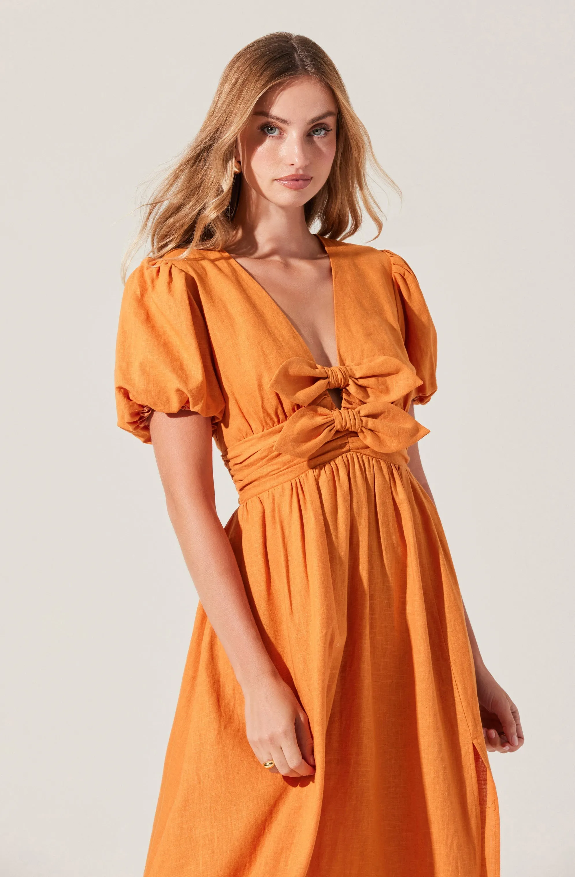 Citrine Linen Bow Front Midi Dress sold by Astr product image thumbnail 4
