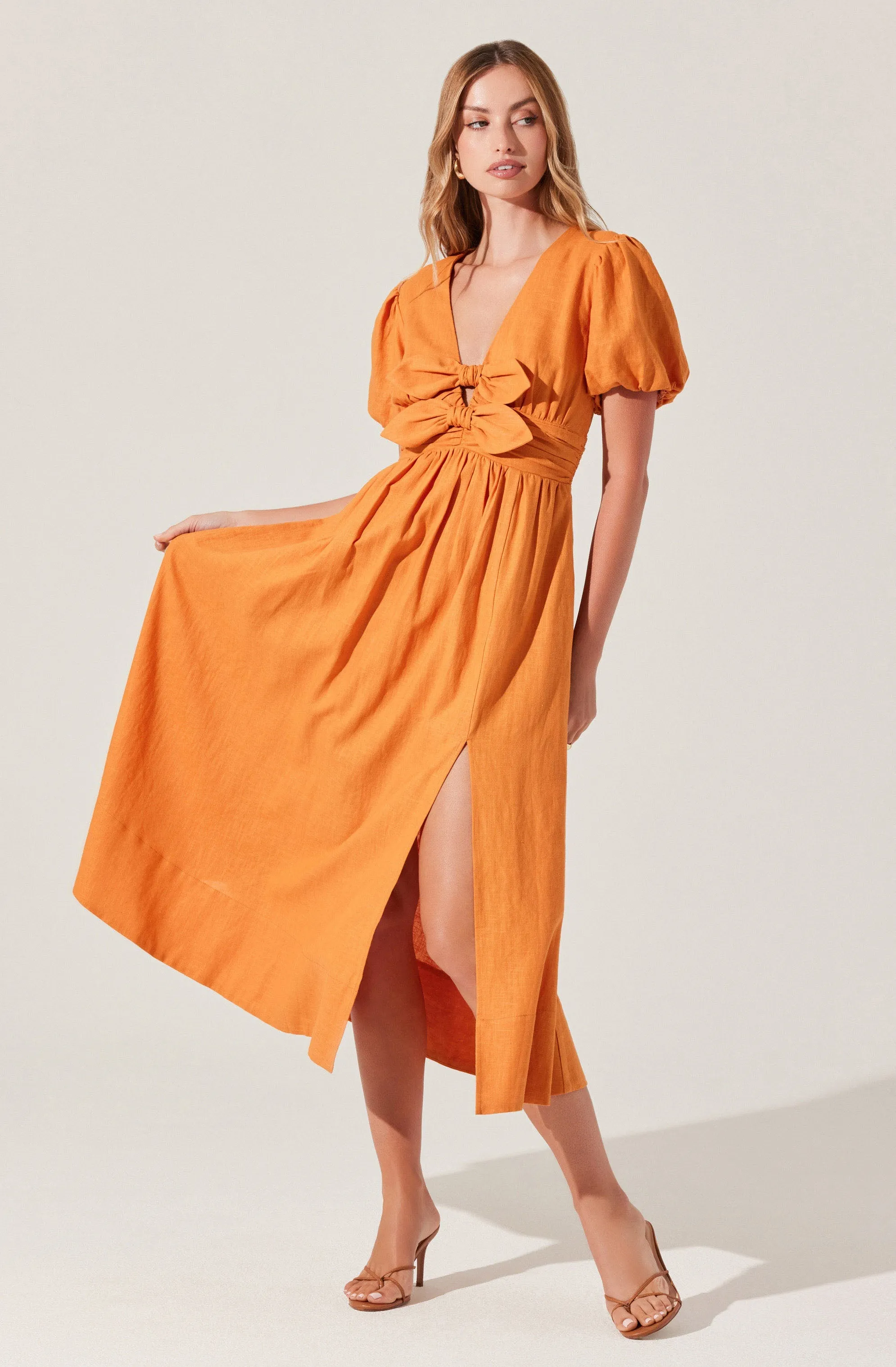 Citrine Linen Bow Front Midi Dress sold by Astr product image thumbnail 5