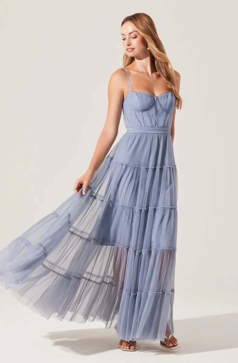 Mireya Bustier Tulle Maxi Dress sold by Astr