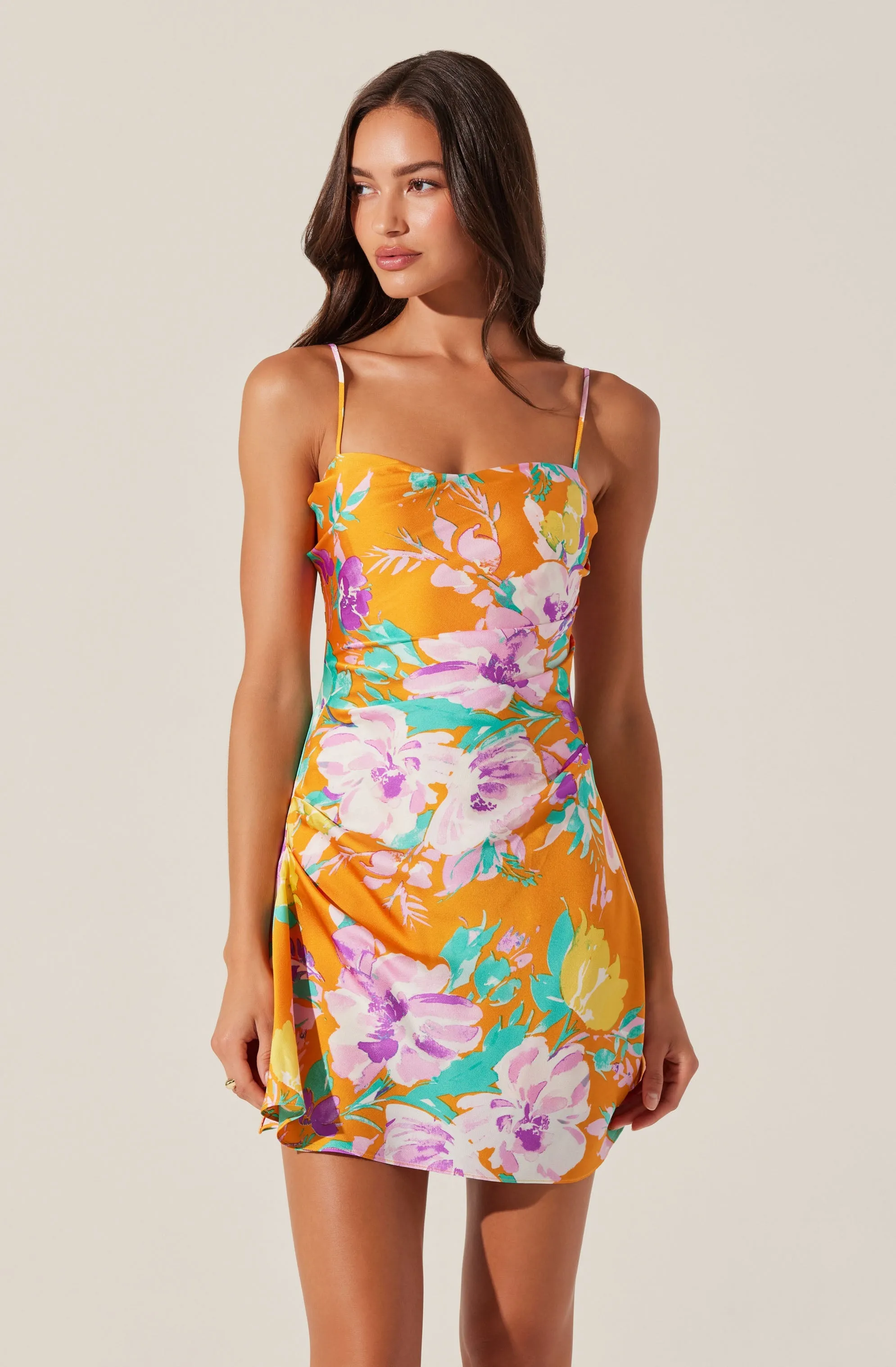 Cerinthe Satin Floral Mini Dress sold by Astr