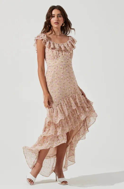 Magnolia Floral Ruffle Hi-Lo Maxi Dress sold by Astr