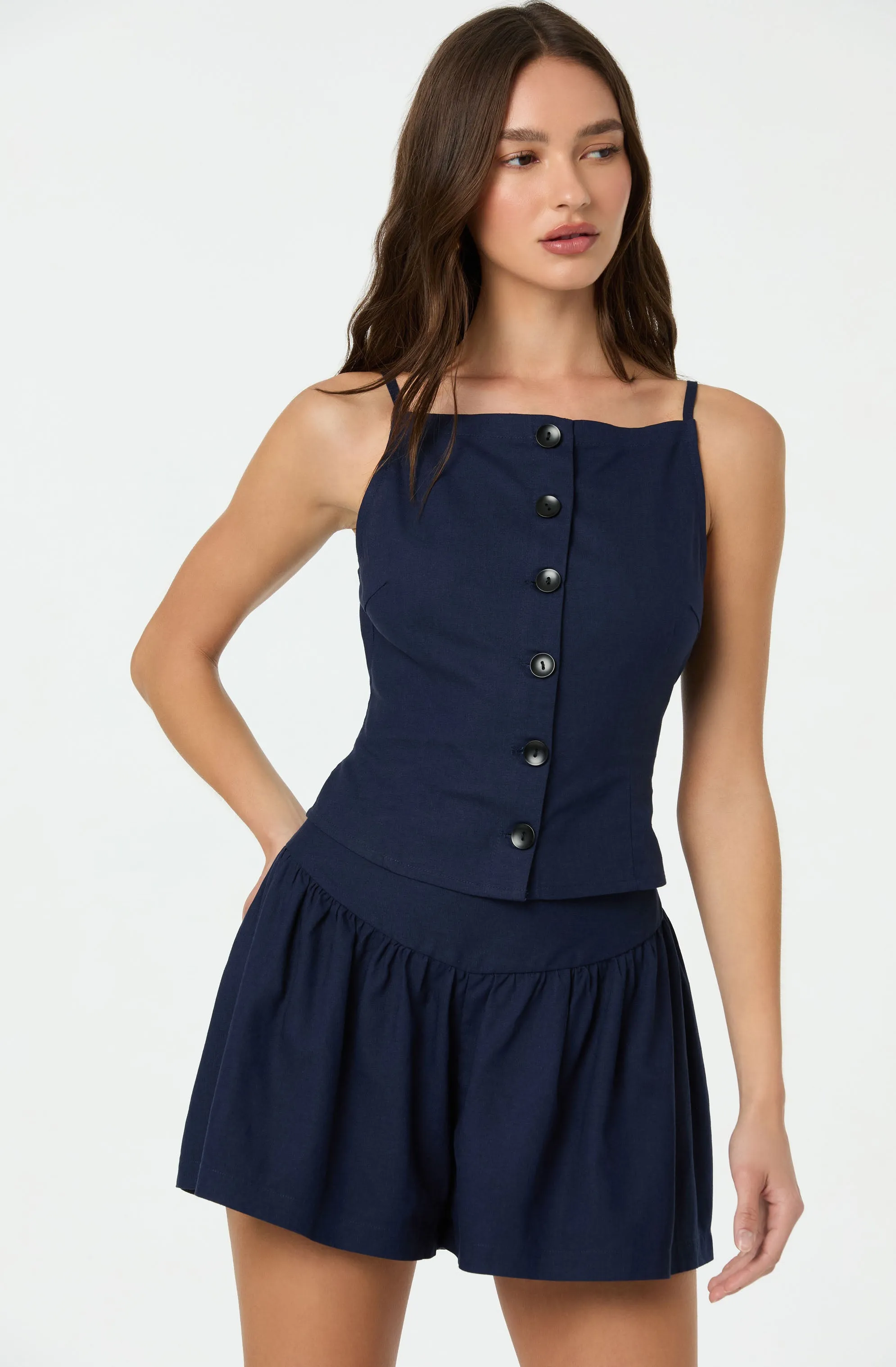 Linen-Blend Boat Neck Top sold by Astr