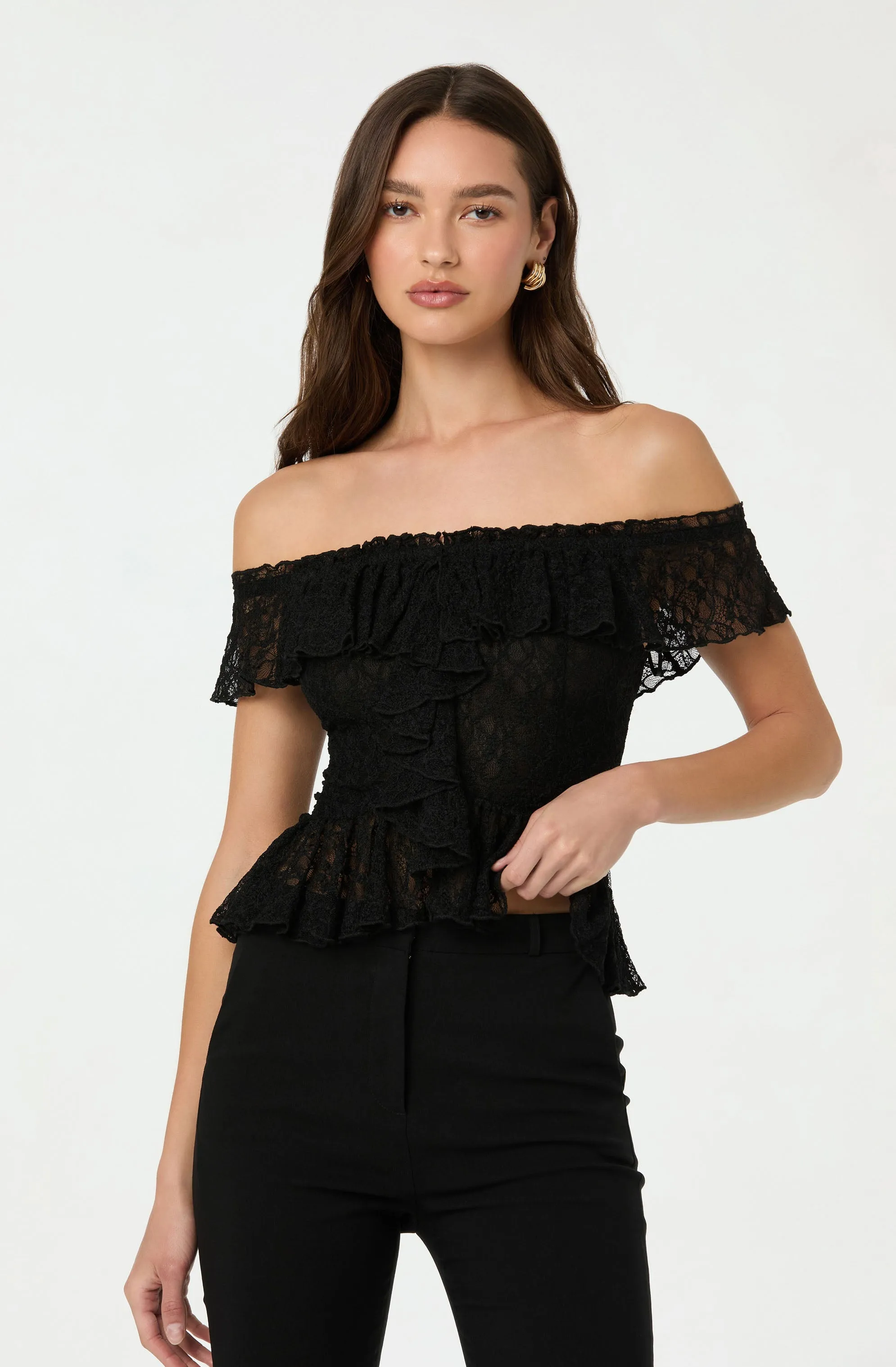 Lace Off Shoulder Ruffle Top sold by Astr product image thumbnail 2