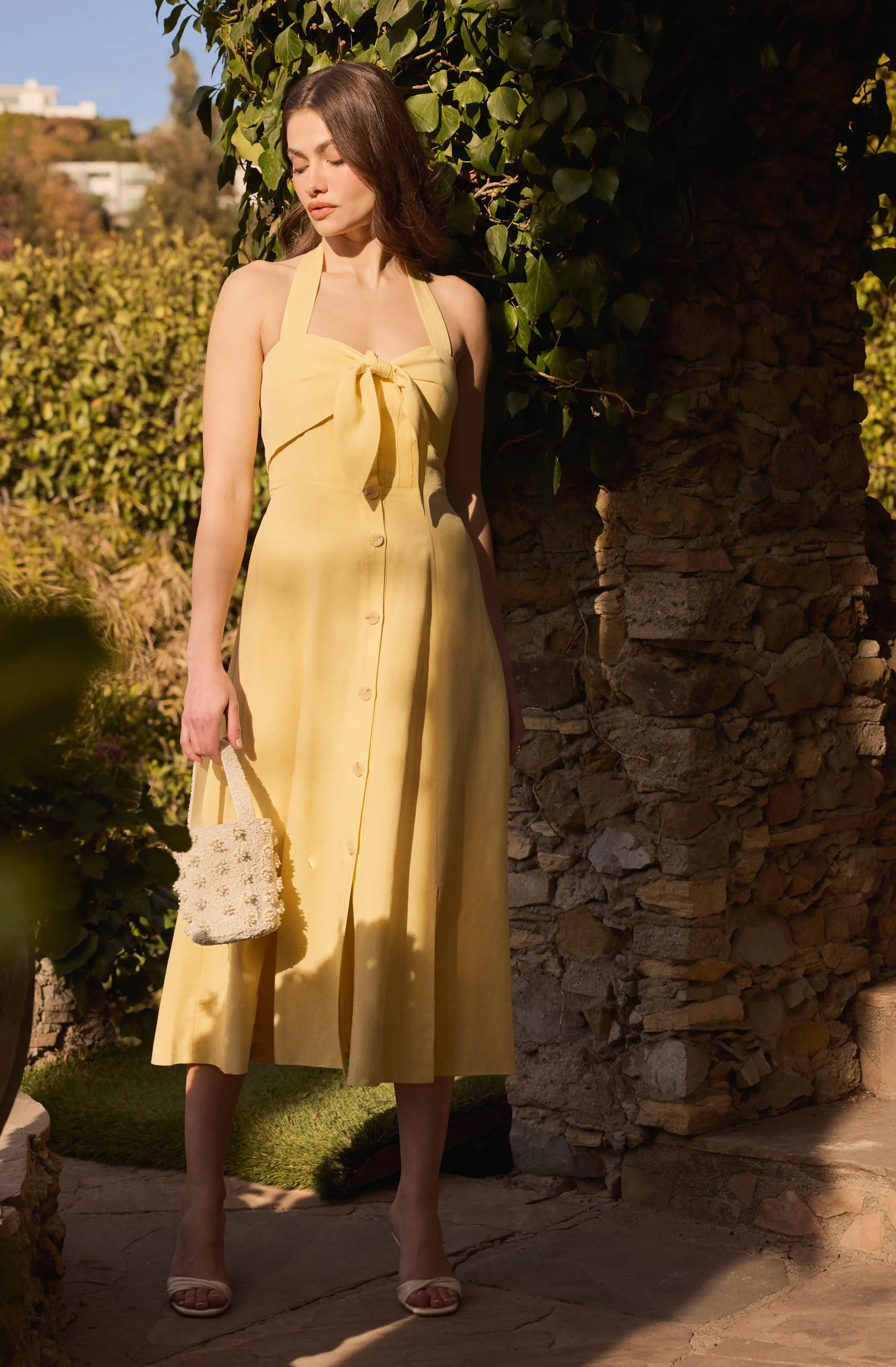 Katherine Linen-Blend Halter Midi Dress sold by Astr