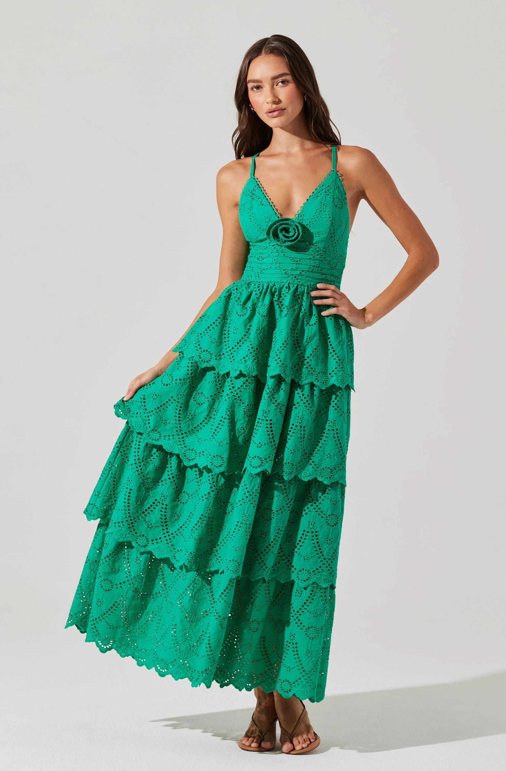 Faeryn Eyelet Tiered Maxi Dress sold by Astr