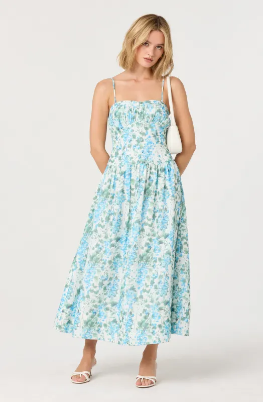 Capria Pleated Milkmaid Midi Dress sold by Astr