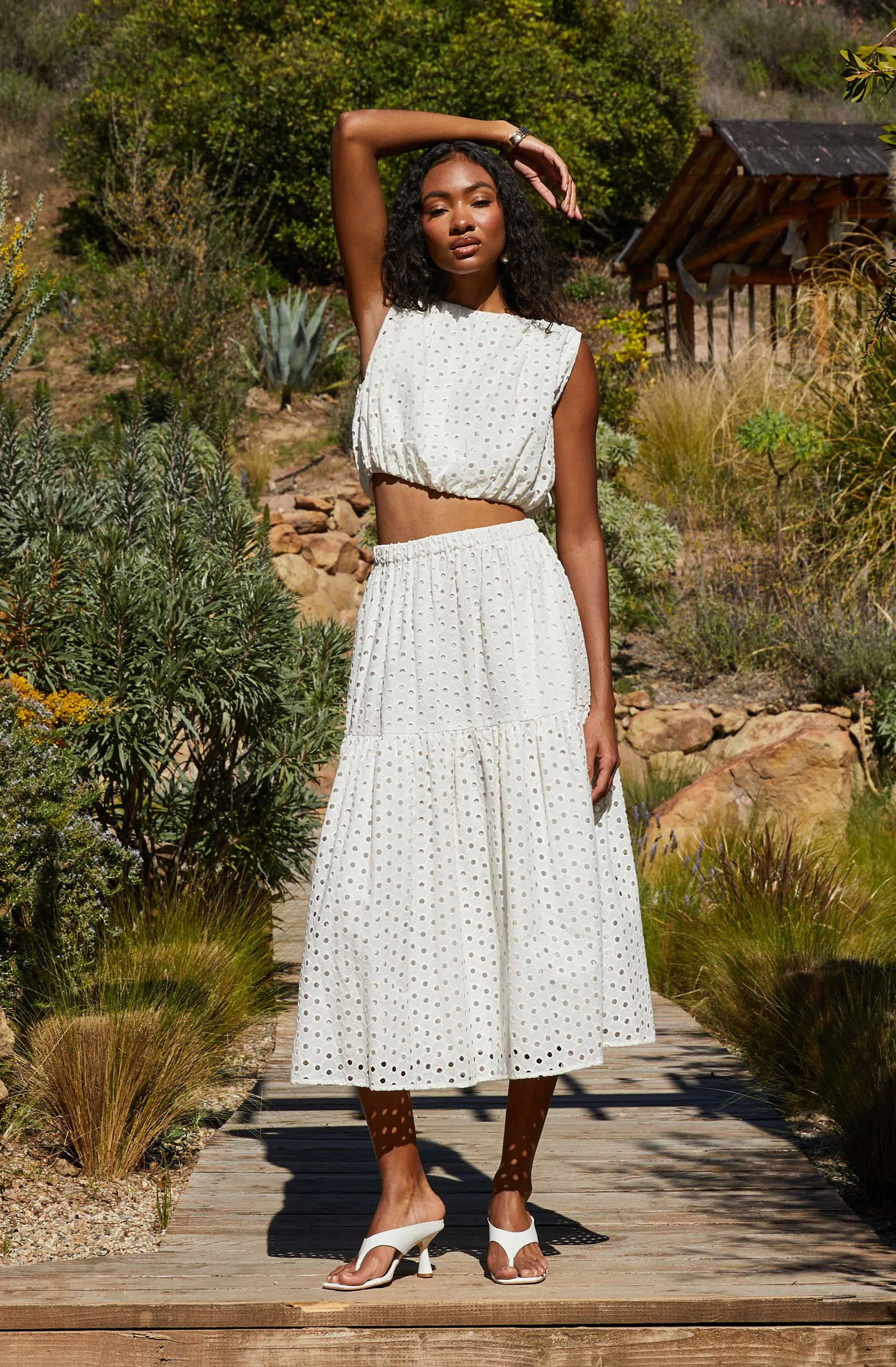 Nalley Eyelet Midi Skirt sold by Astr
