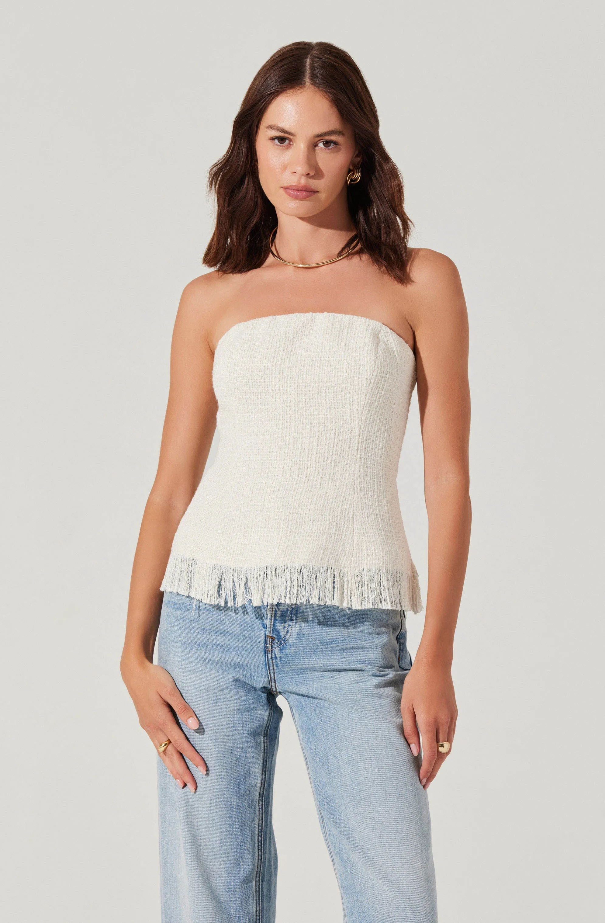 Lorene Tweed Strapless Top sold by Astr