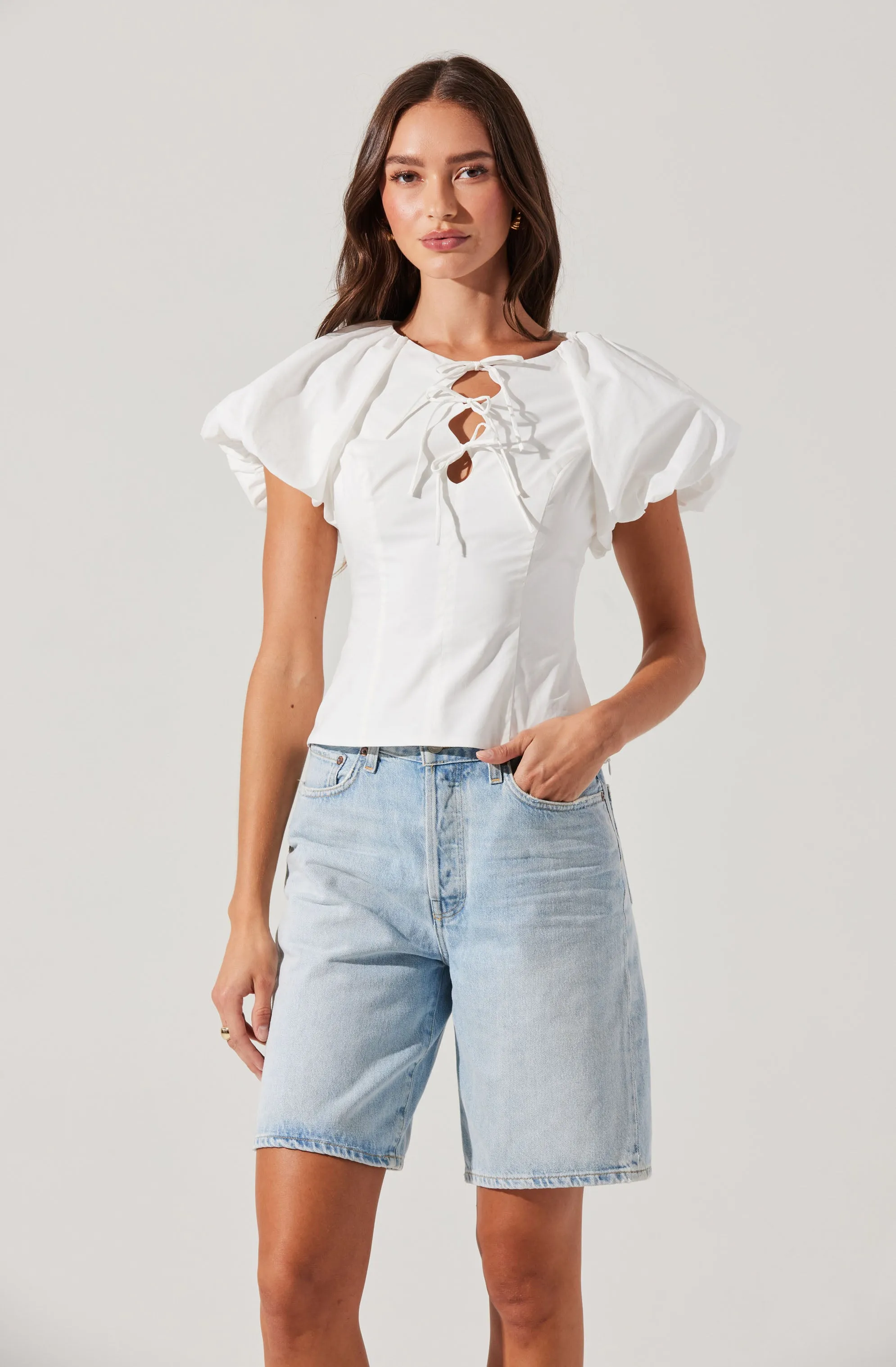 Aine Poplin Puff Sleeve Top sold by Astr