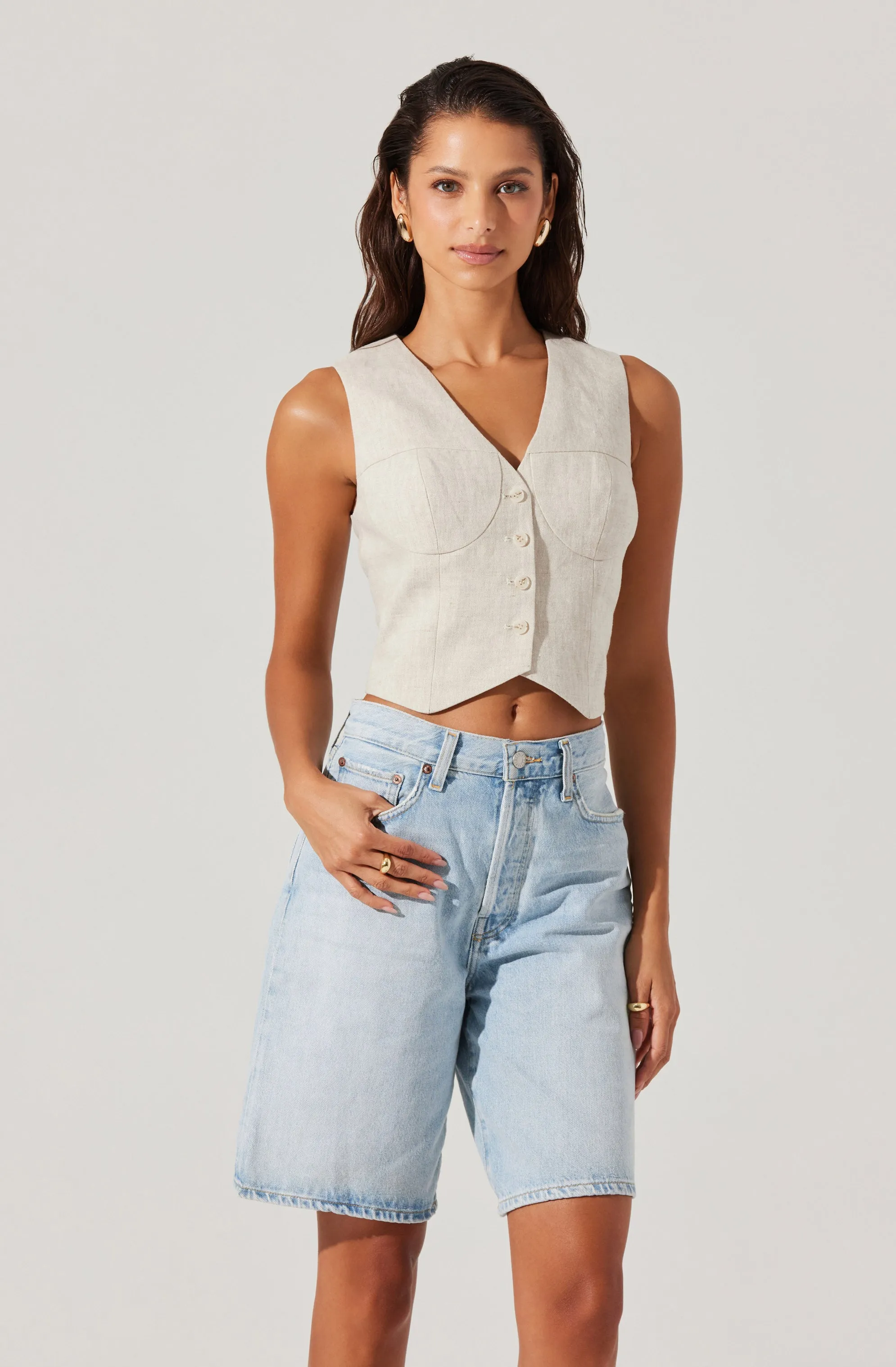 Ossa Linen Cropped Vest sold by Astr product image thumbnail 4