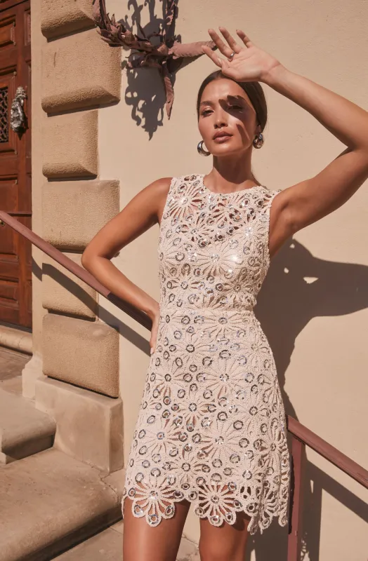 Priscila Crochet Floral Mini Dress sold by Astr