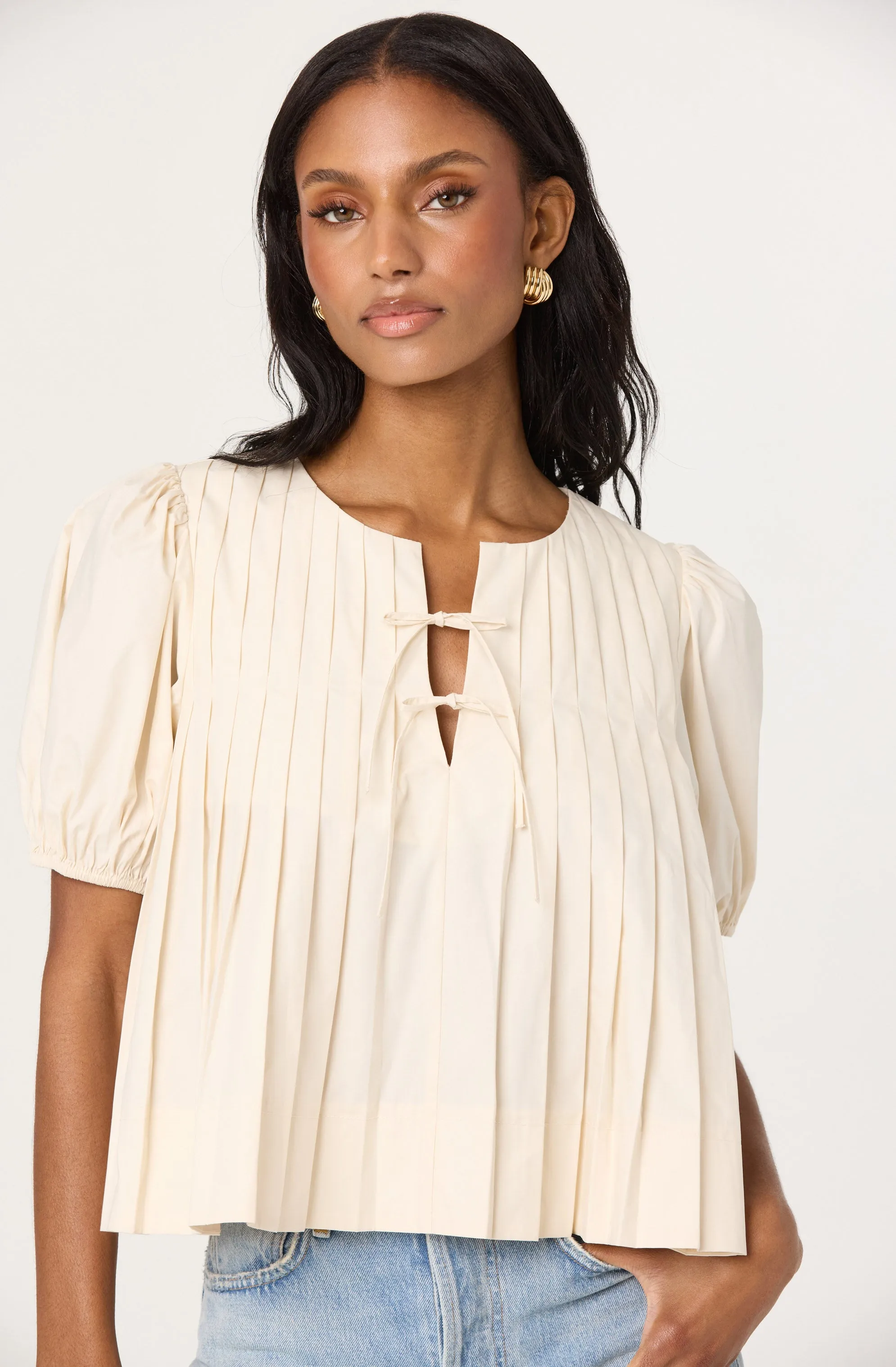 Pleated Puff Sleeve Top sold by Astr