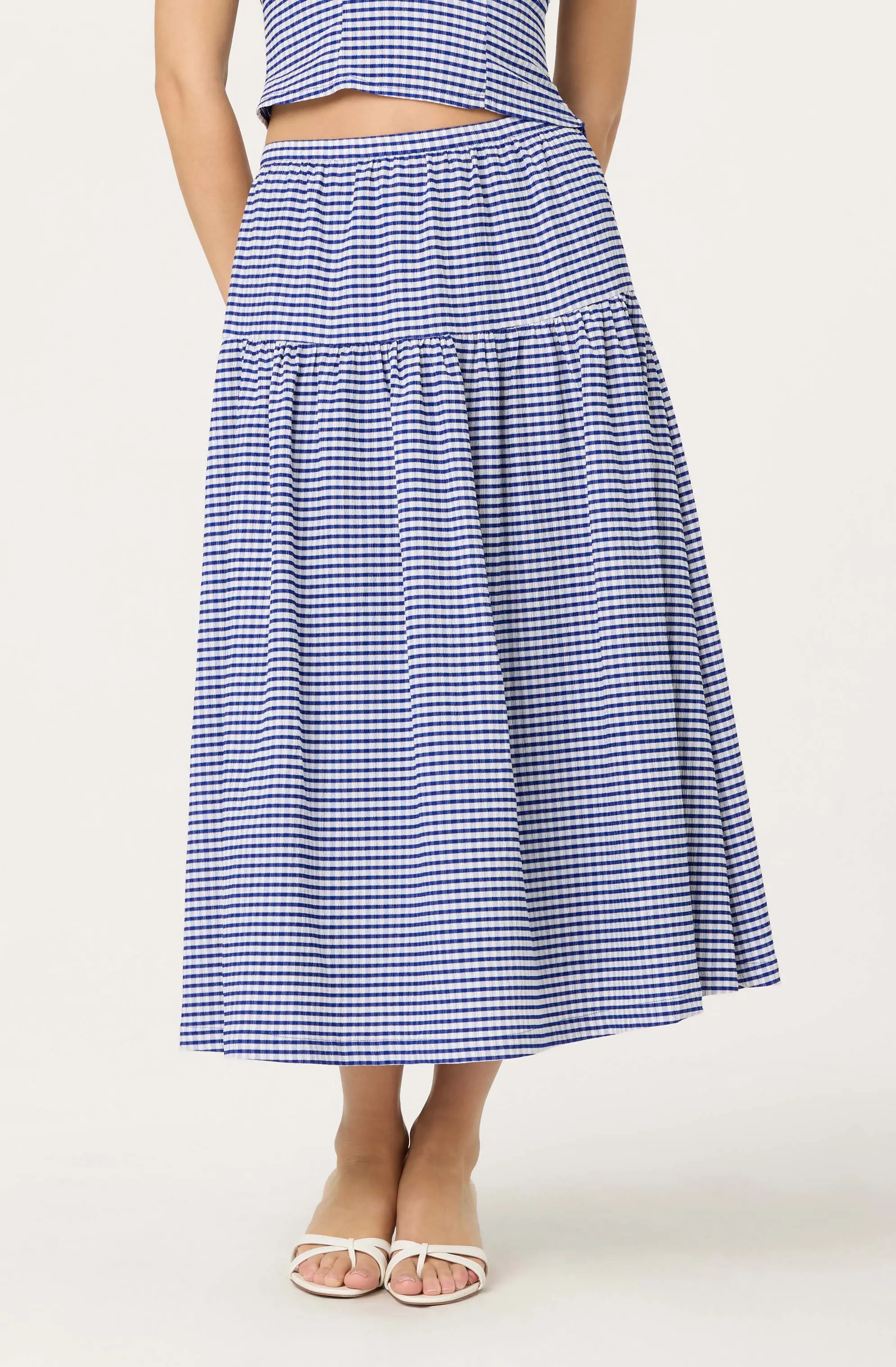 Drop Waist Gingham Midi Skirt sold by Astr