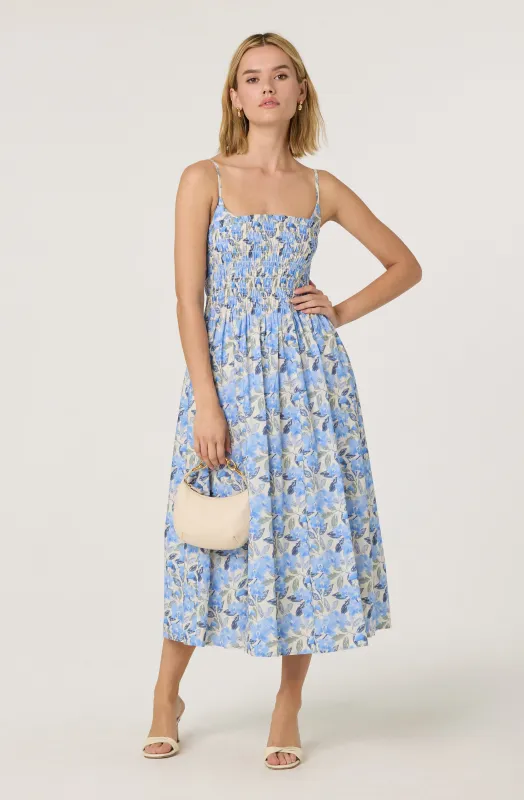 Smocked Floral Midi Dress sold by Astr