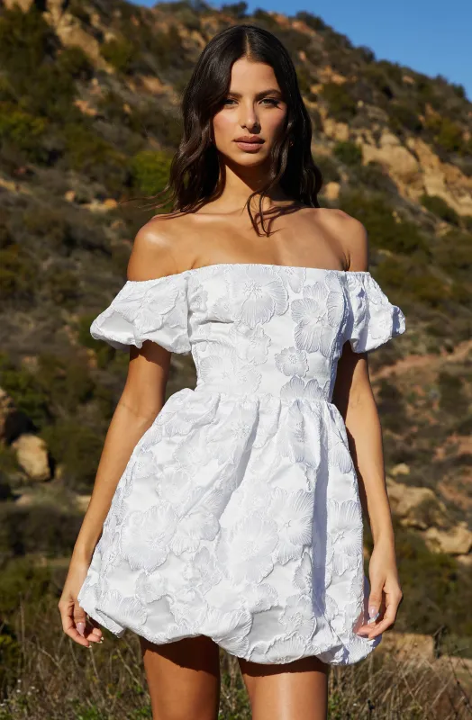Off Shoulder Floral Jacquard Bubble Dress made by Astr