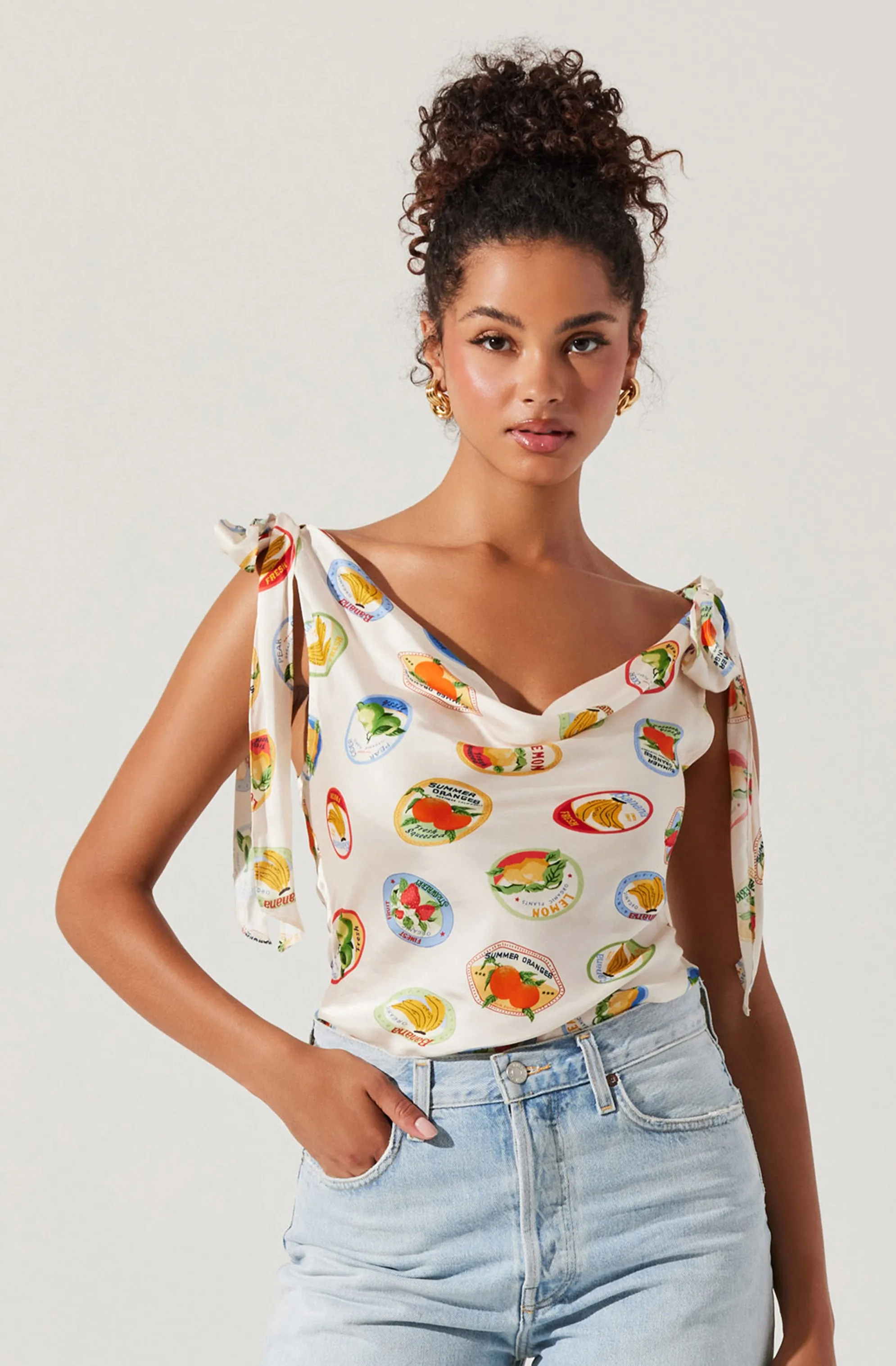 Allexina Satin Tie-Shoulder Top sold by Astr