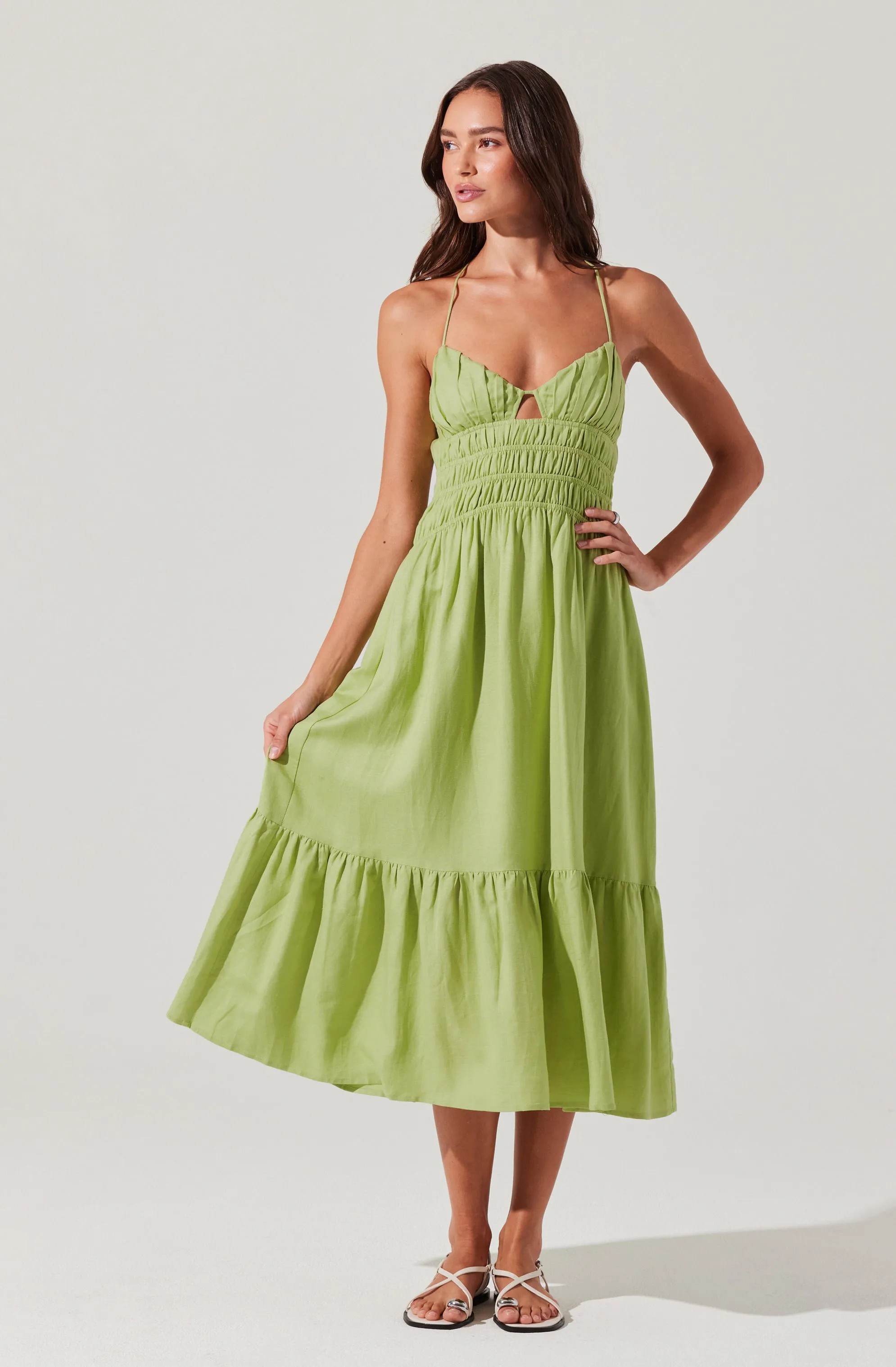 Eleni Linen-Blend Midi Dress sold by Astr