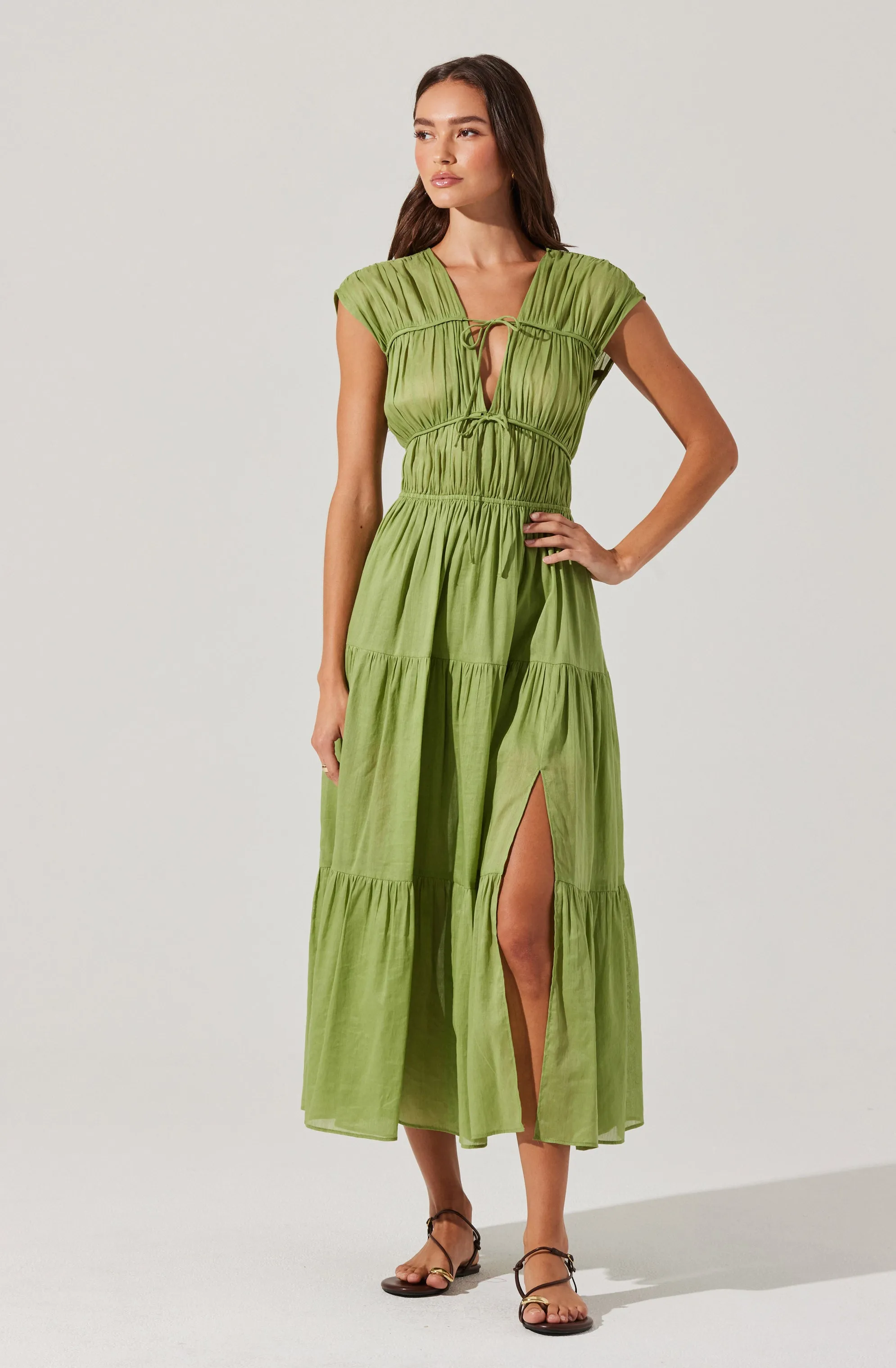 Alexandria Shirred Tiered Midi Dress sold by Astr