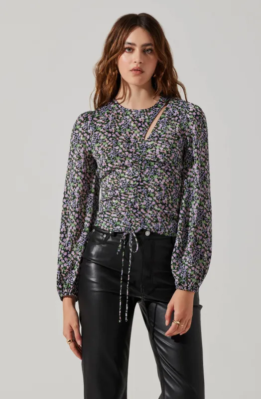 Asymmetrical Cutout Ruched Top sold by Astr