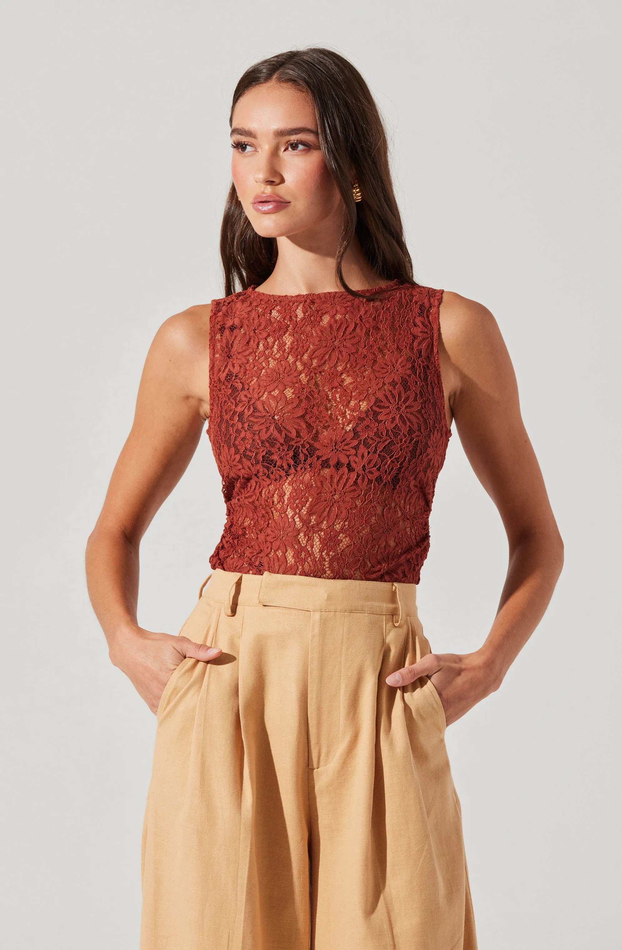 Kairi Lace High Neck Top sold by Astr