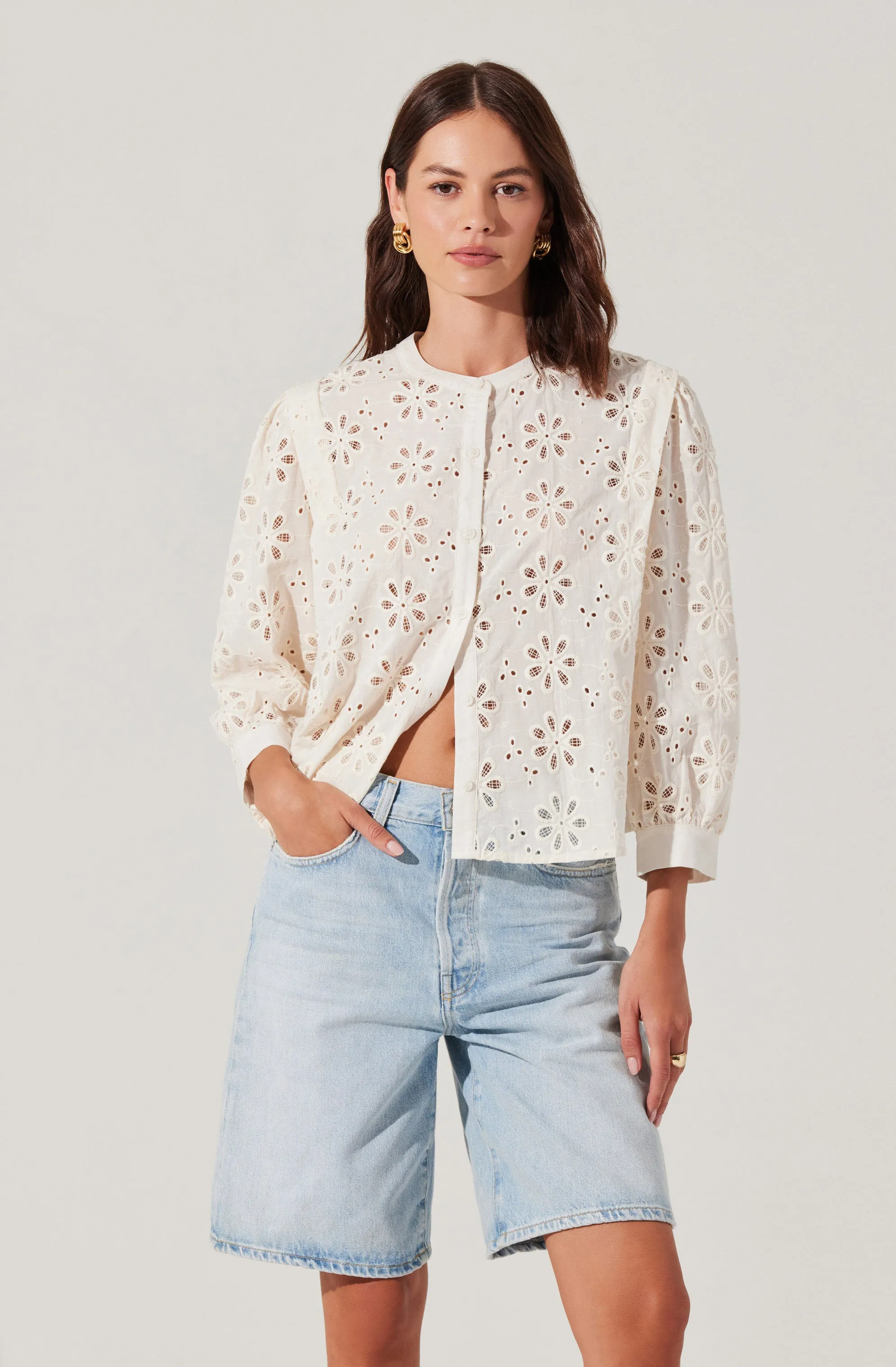 Savanna Eyelet Button Up Top sold by Astr