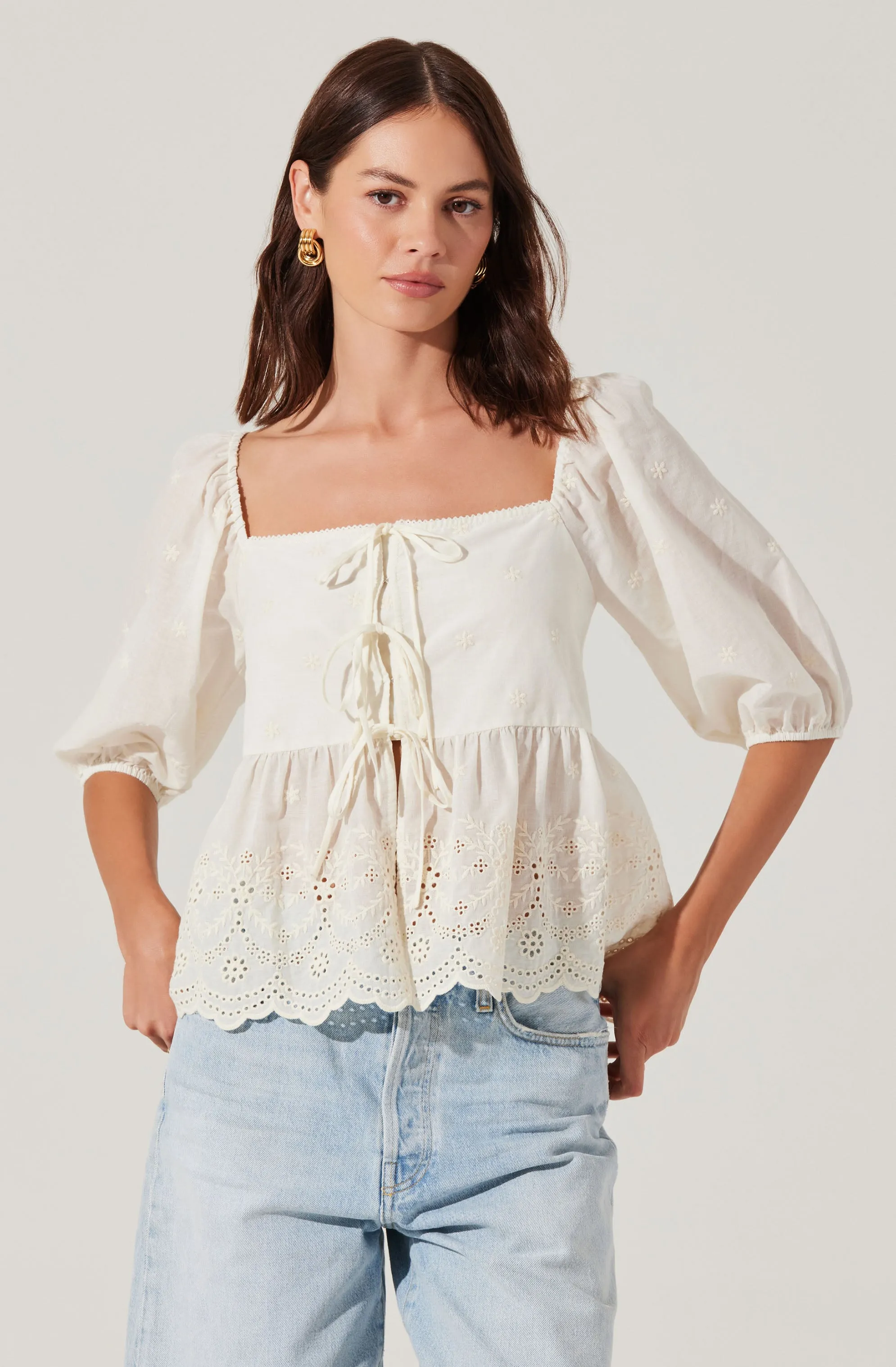 Ezmae Embroidered Tie-Front Top sold by Astr product image thumbnail 4