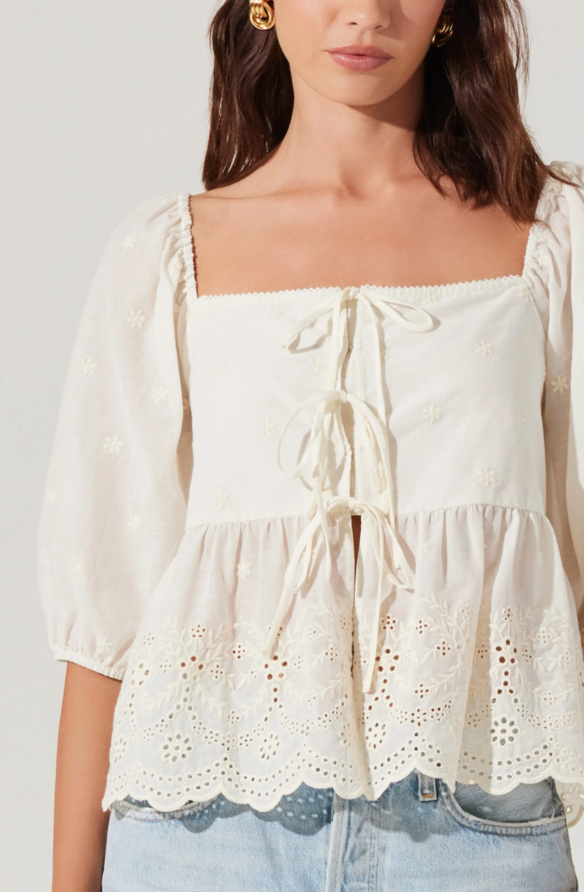 Ezmae Embroidered Tie-Front Top sold by Astr product image thumbnail 3