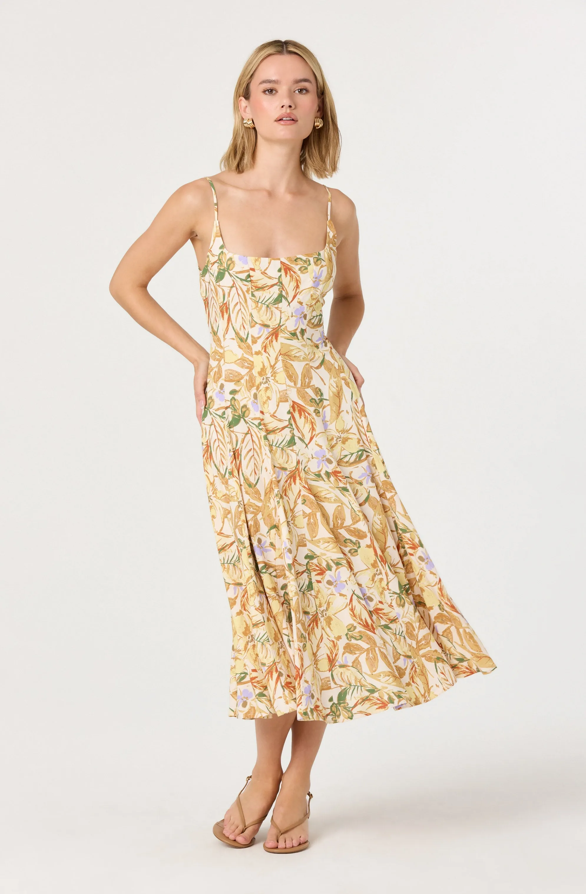 Jaleyah Paneled Flare Floral Midi Dress sold by Astr