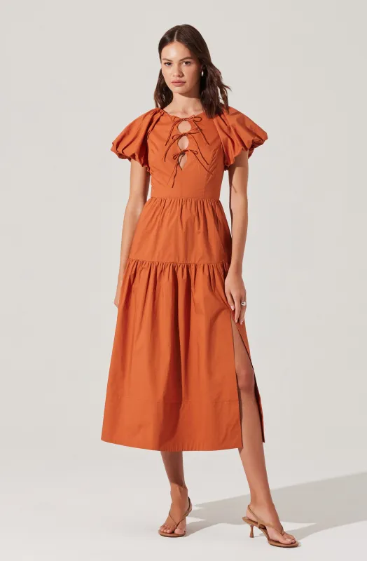Aine Tie-Front Midi Dress sold by Astr